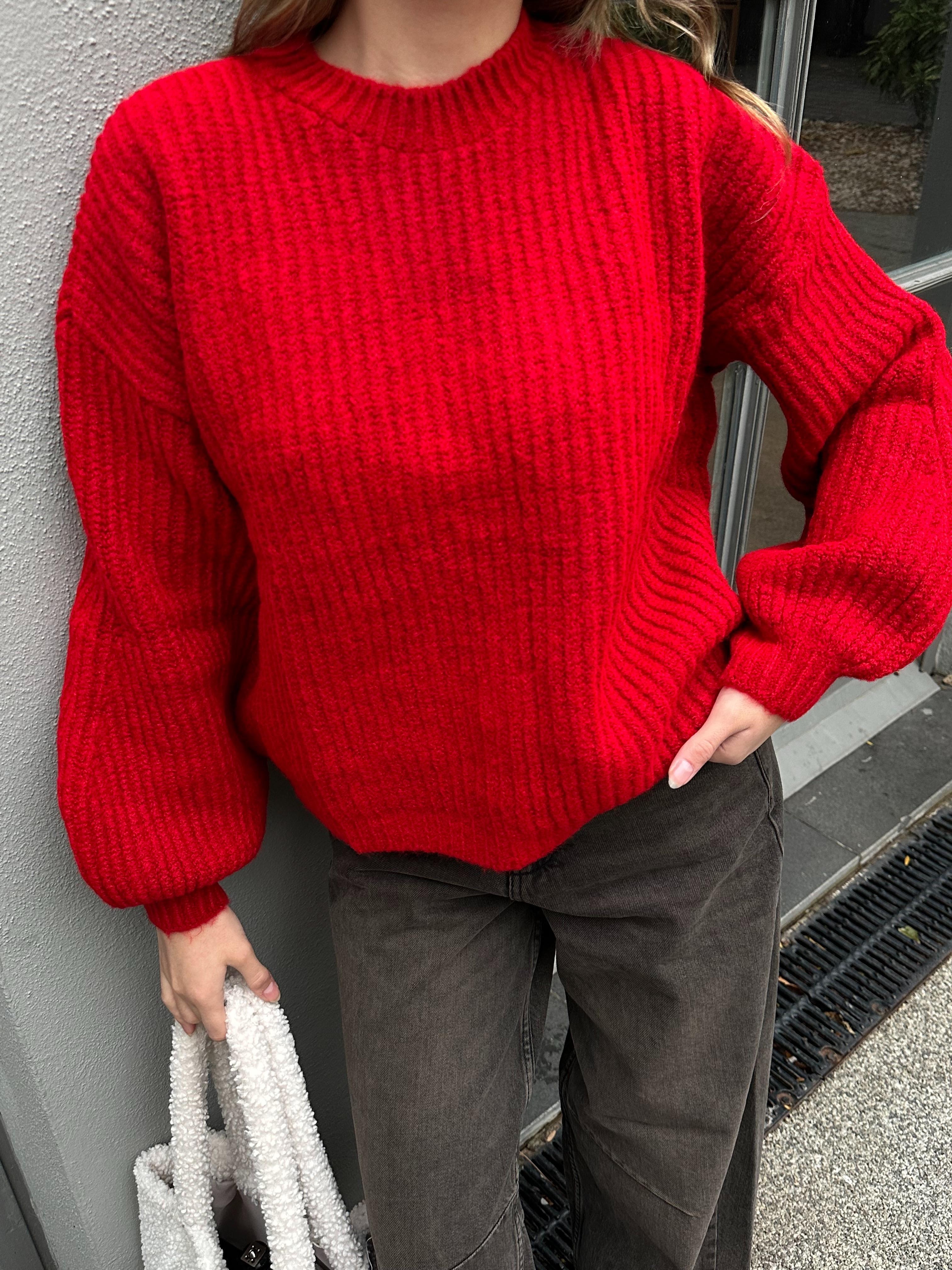 Kırmızı Oversize Triko Kazak