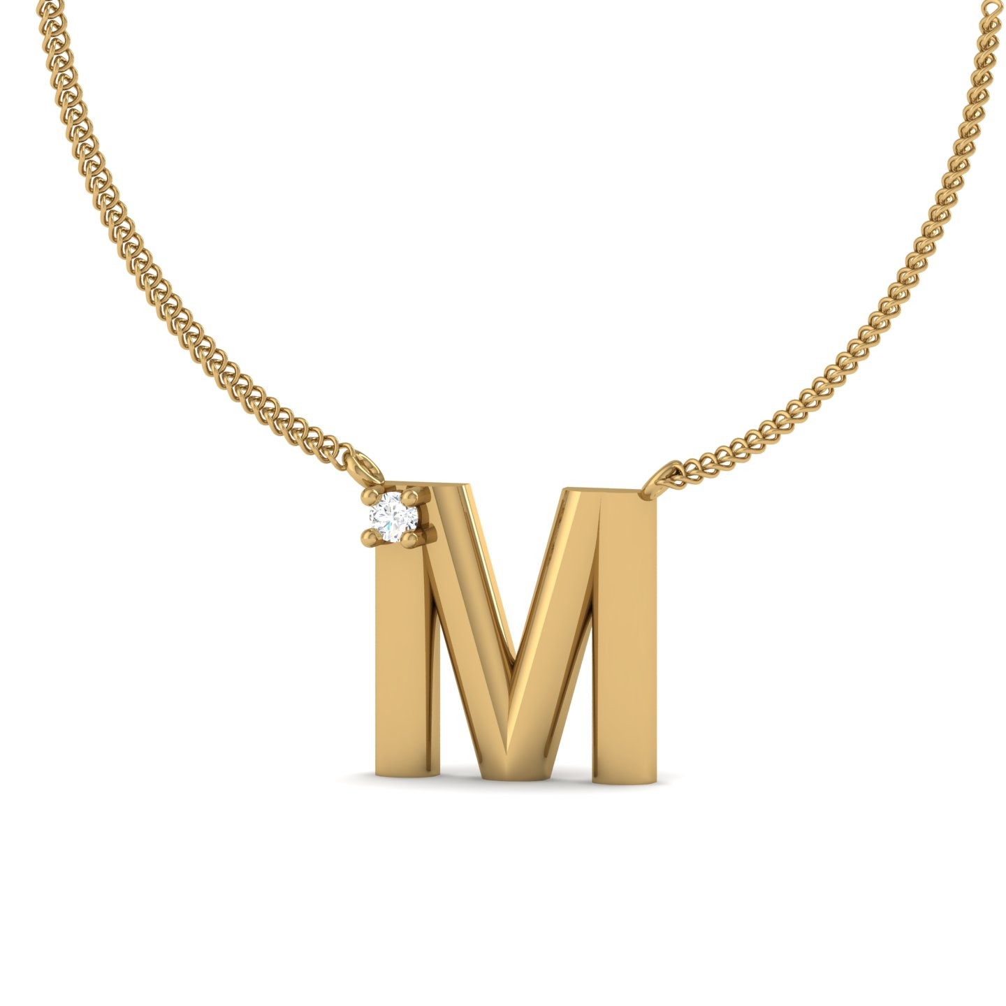 M Initial Necklace Round Cut 0.01 CT 