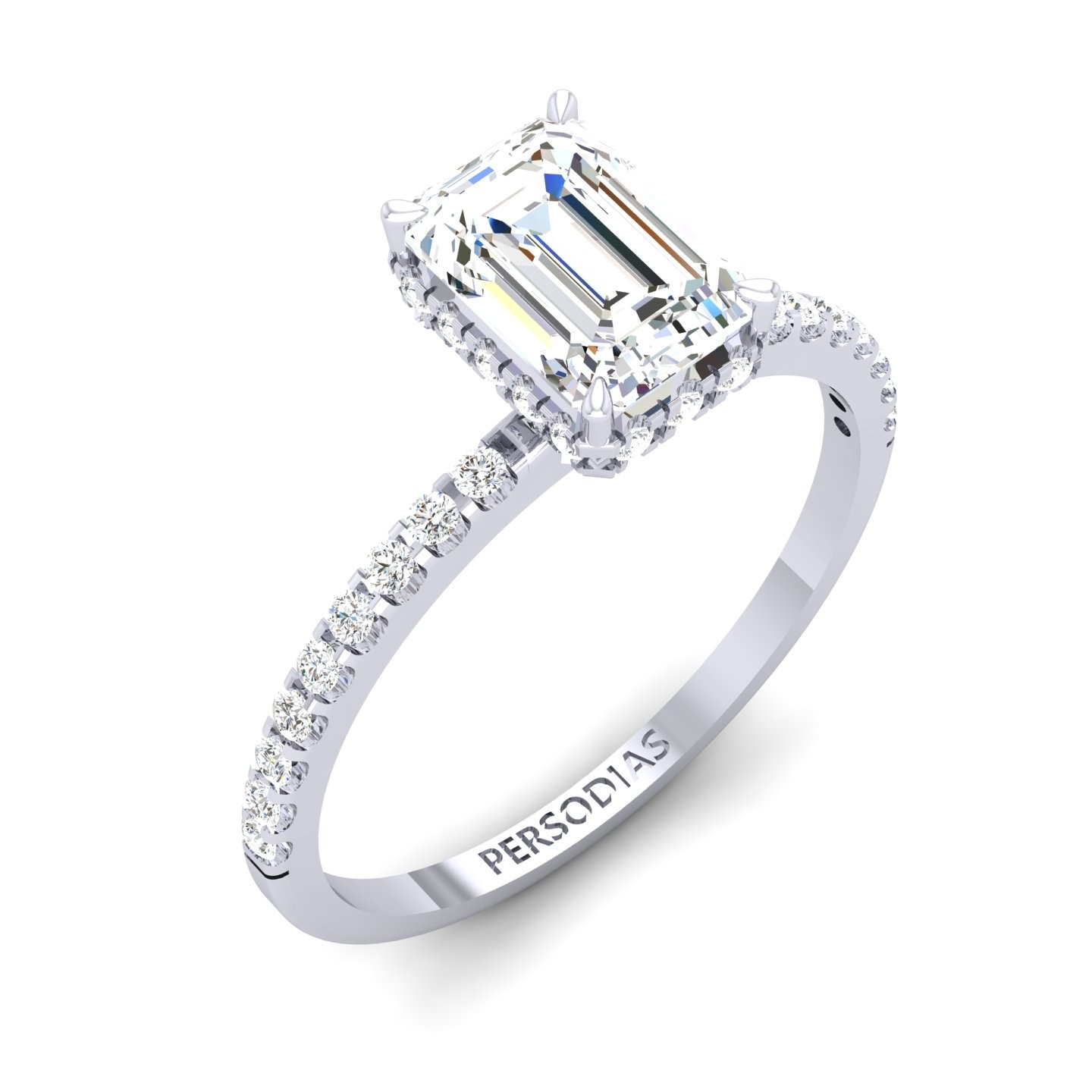 Diamond Halo Engagement Ring Diamond Emerald Cut 1.22 Ct Sasha