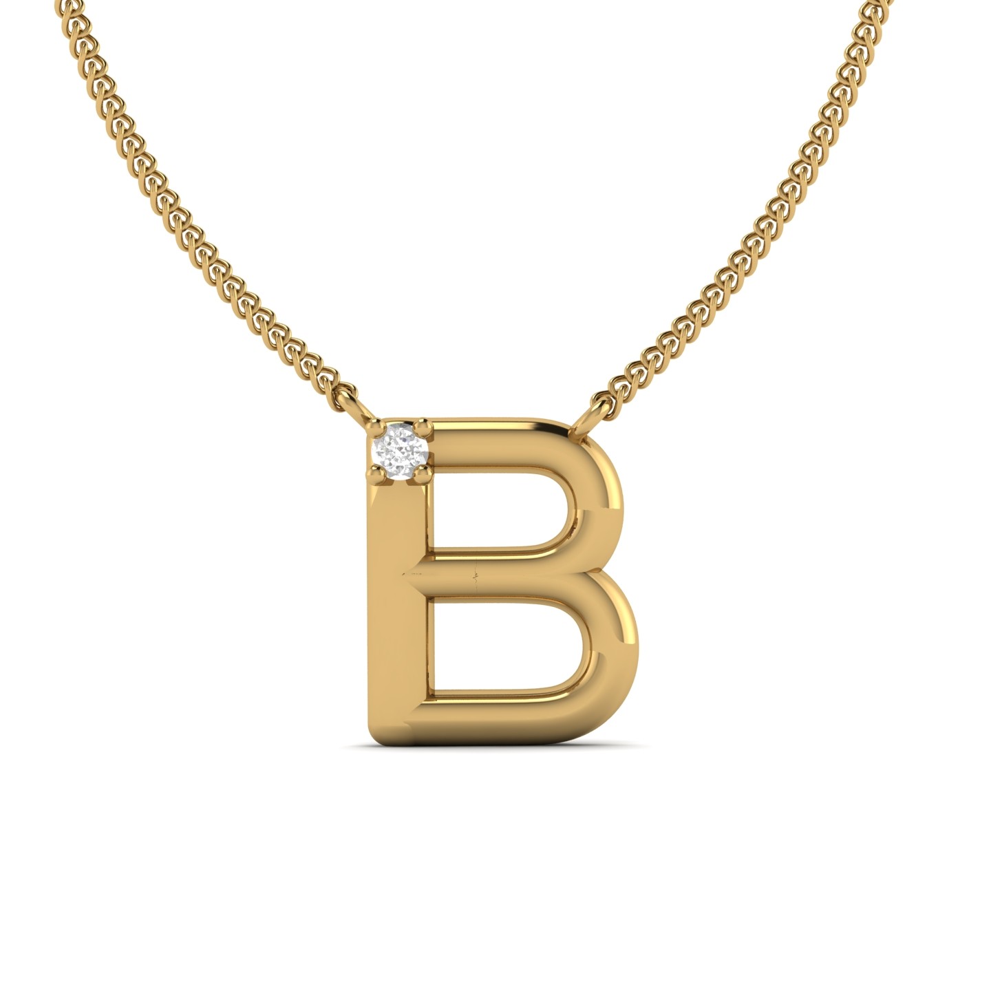 B Initial Necklace Round Cut 0.01 CT 