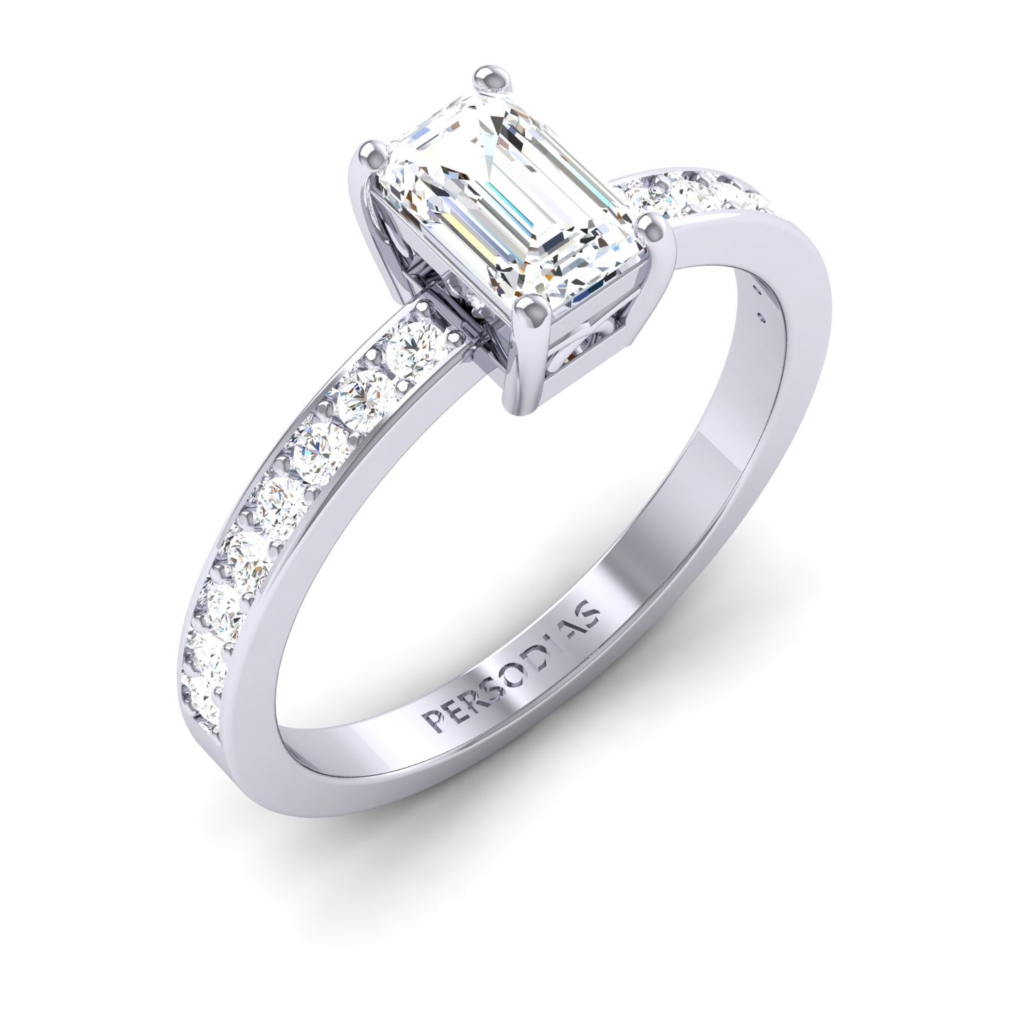 Side Stone Diamond Engagement Ring Emerald Cut 0.74 Ct Laura