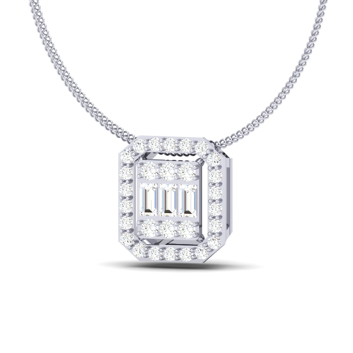 Diamond Halo Necklace Baguette Cut 0.45 CT Camellia