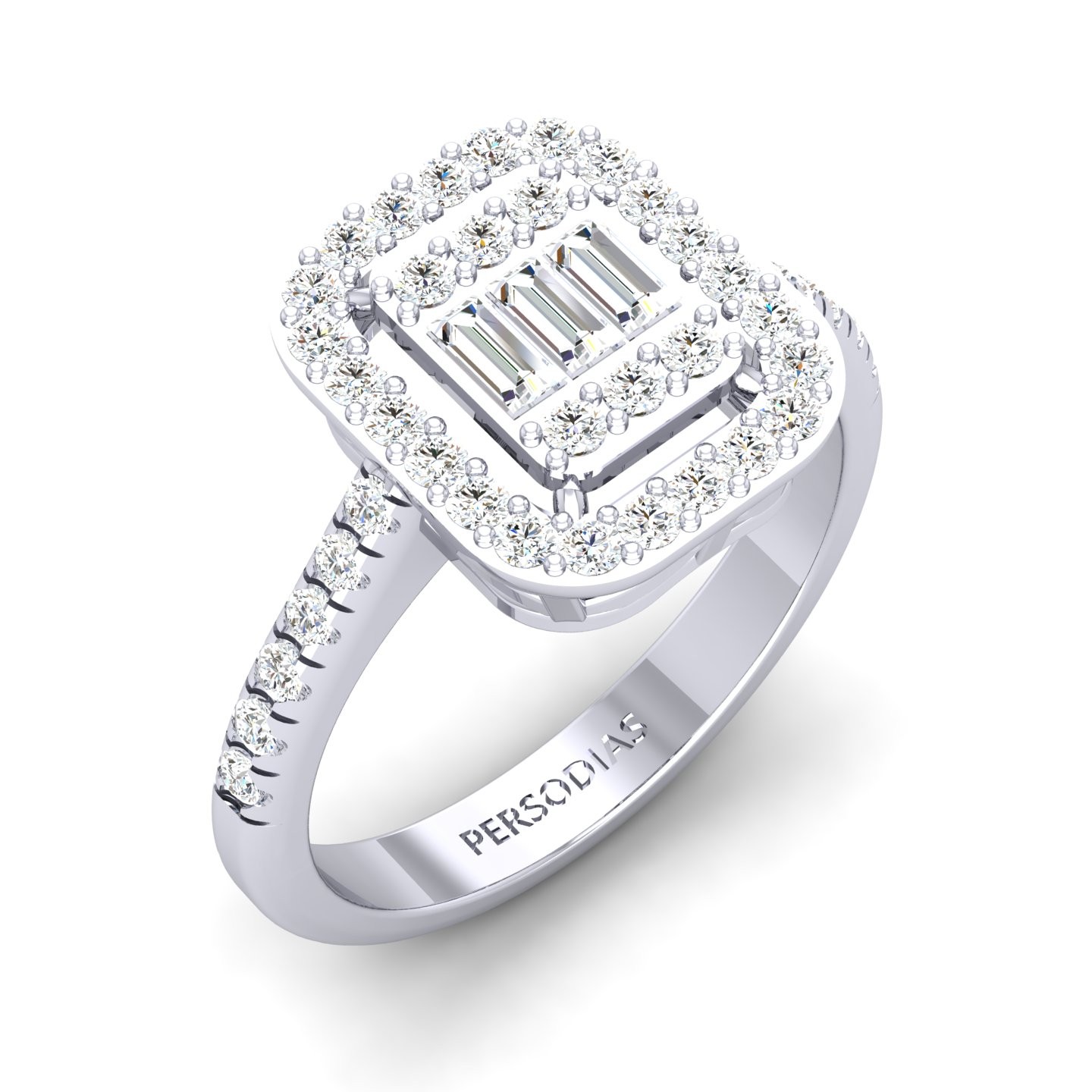 Diamond Halo Engagement Ring Baguette Cut 0.69 Ct Lea