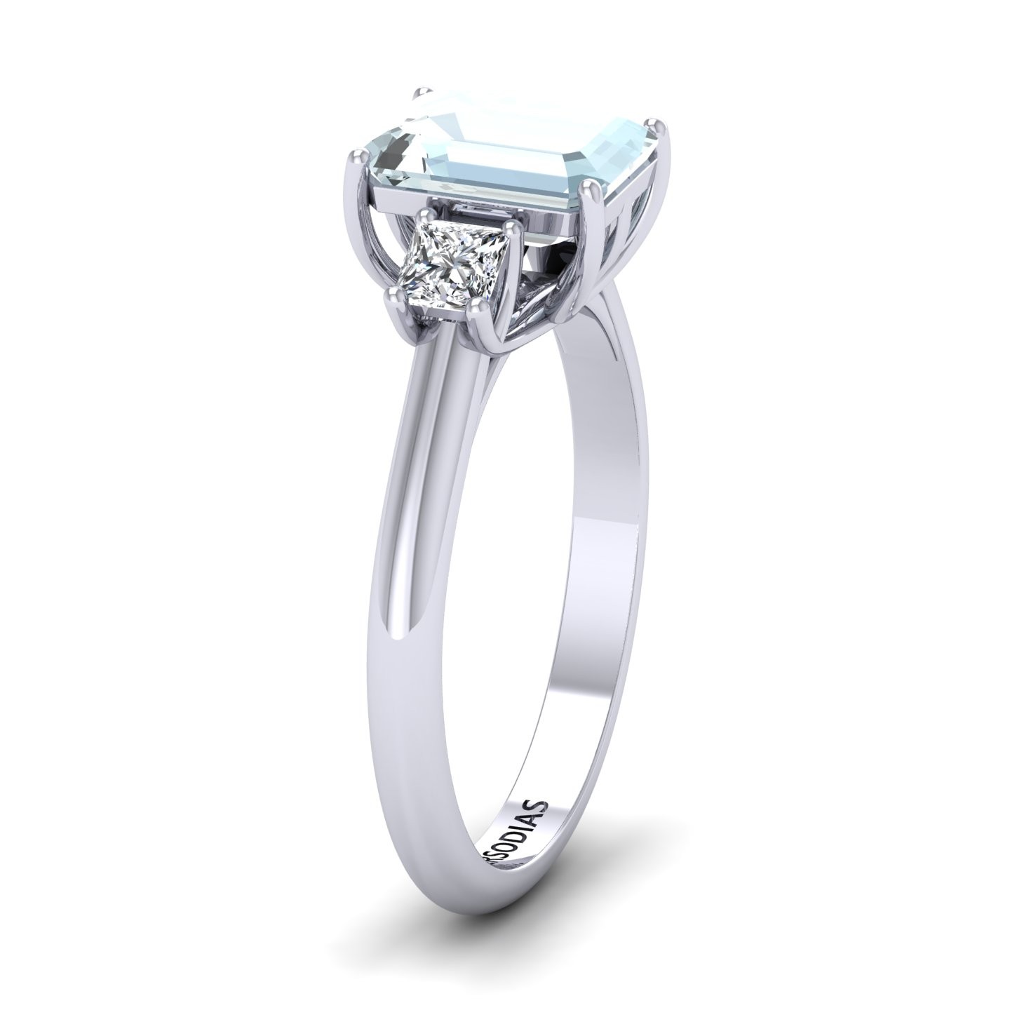 Three Stone Engagement Ring Diamond Emerald Cut Semi Precious Stone 2.01 CT Margaret