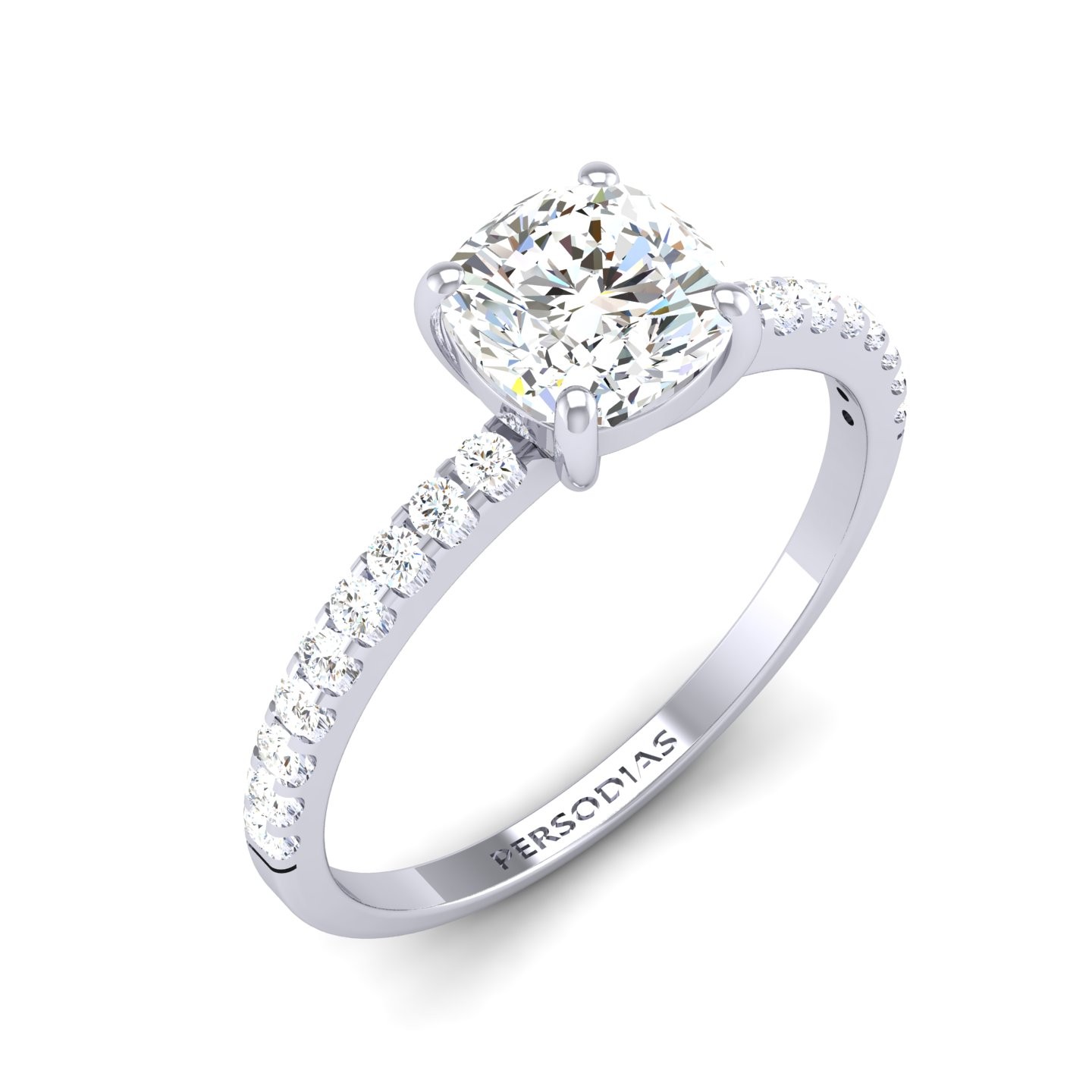 Side Stone Diamond Engagement Ring Cushion Cut 0.68 Ct Maya