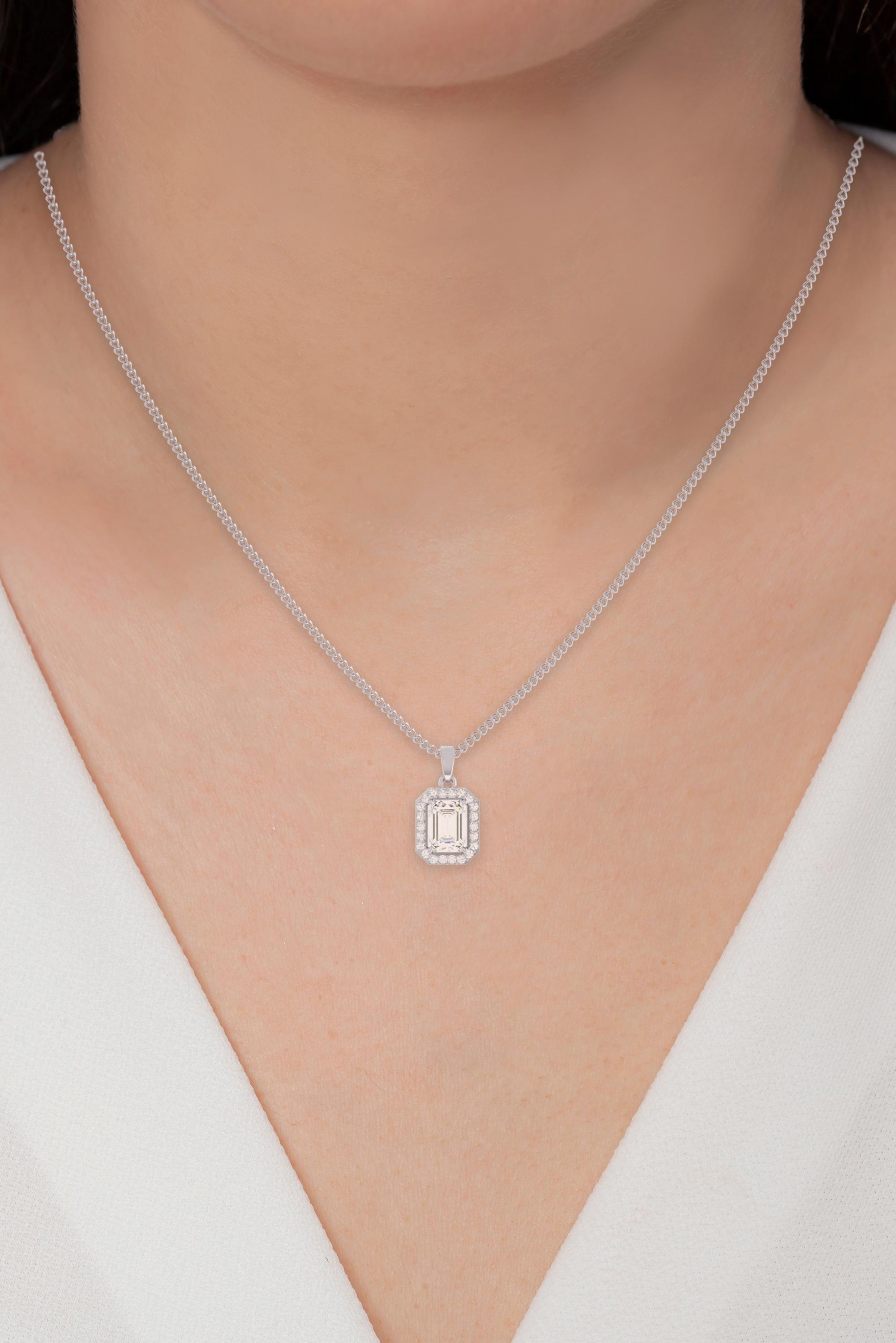 Diamond Halo Pendant Emerald Cut 1.78 CT Sharon