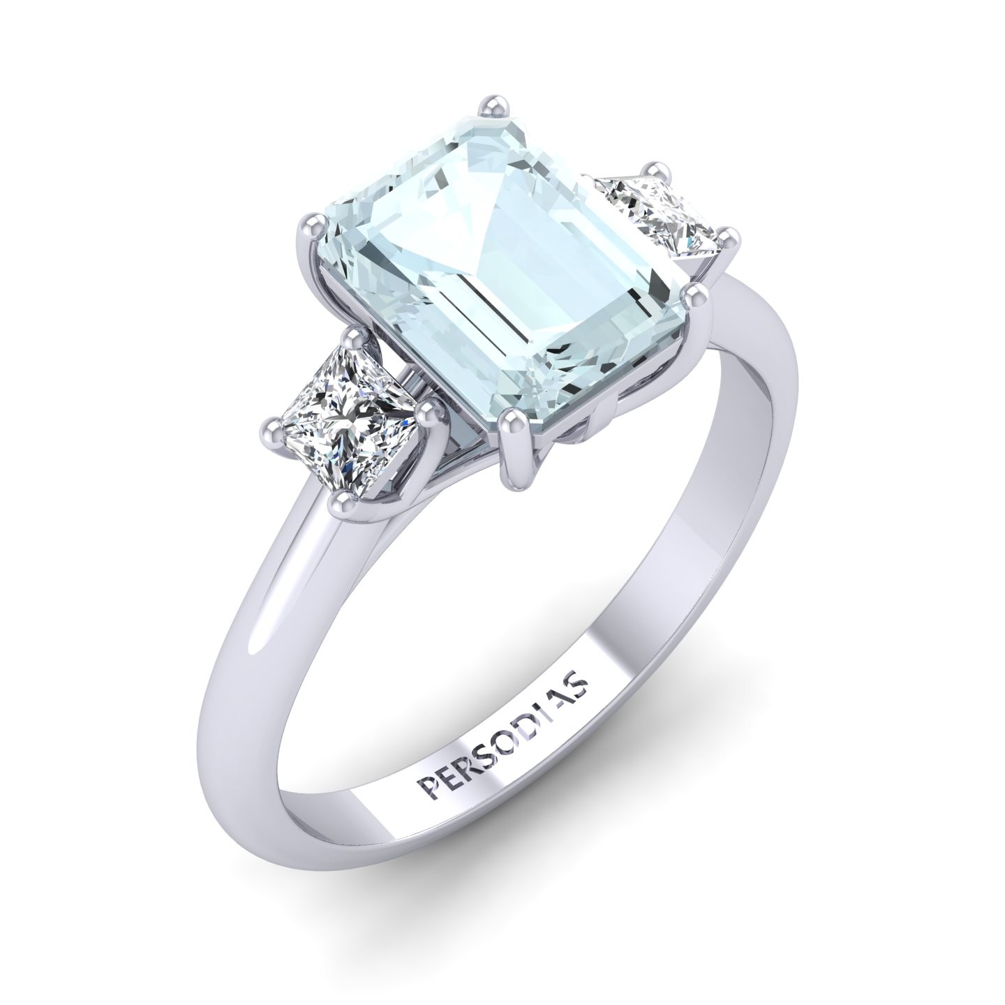 Three Stone Engagement Ring Diamond Emerald Cut Semi Precious Stone 2.01 CT Margaret