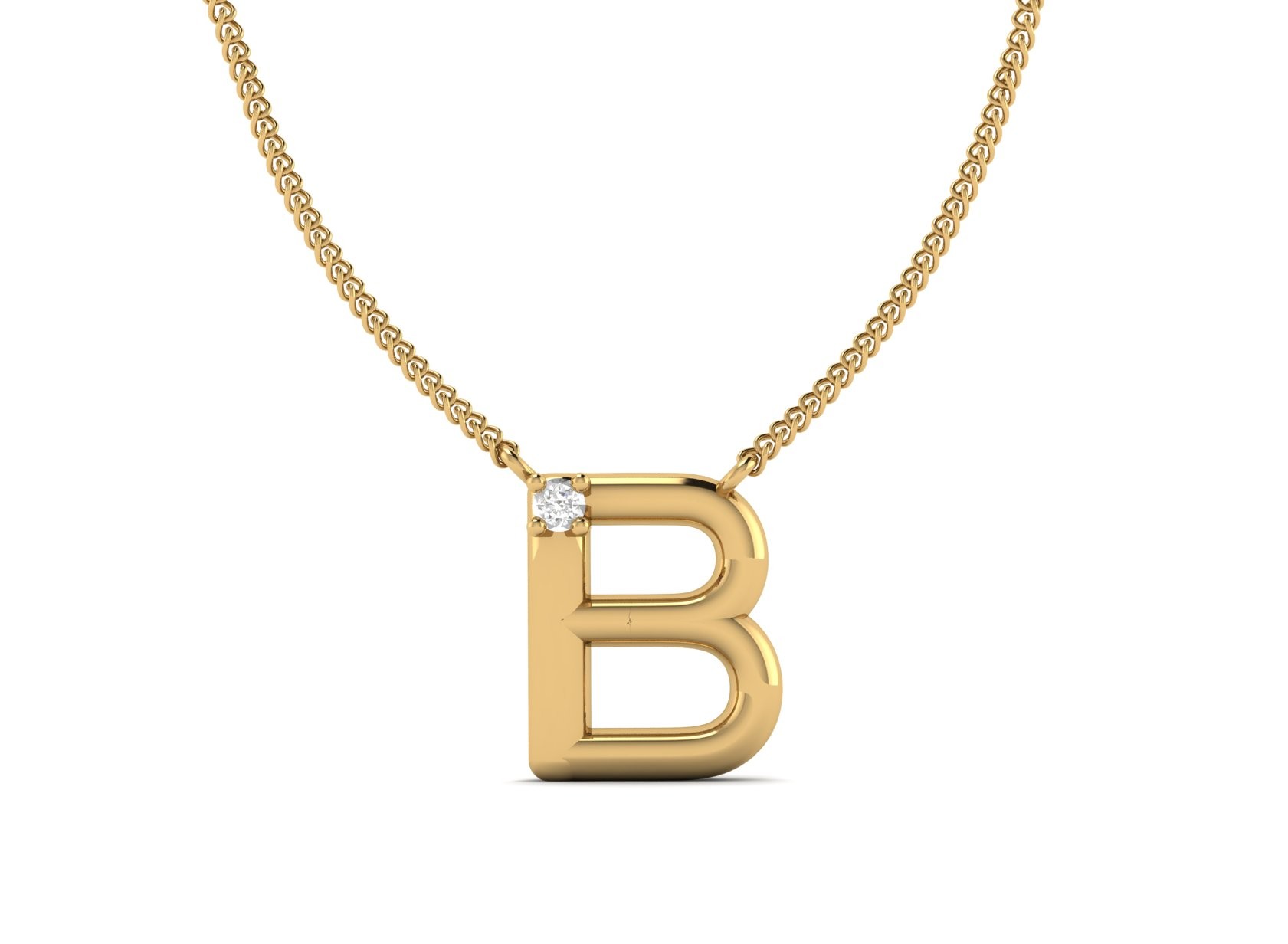 B Initial Necklace Round Cut 0.01 CT 