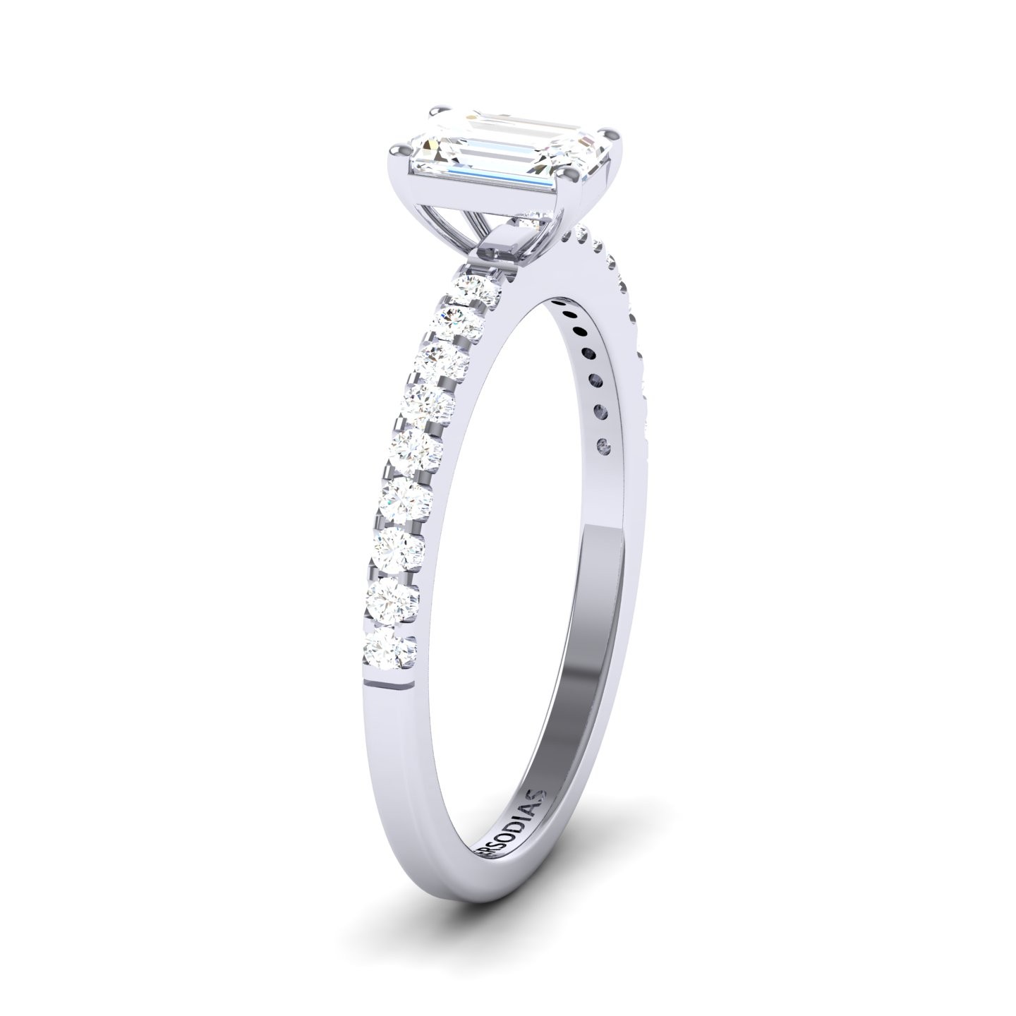 Side Stone Diamond Engagement Ring Emerald Cut 0.71 Ct Jessica