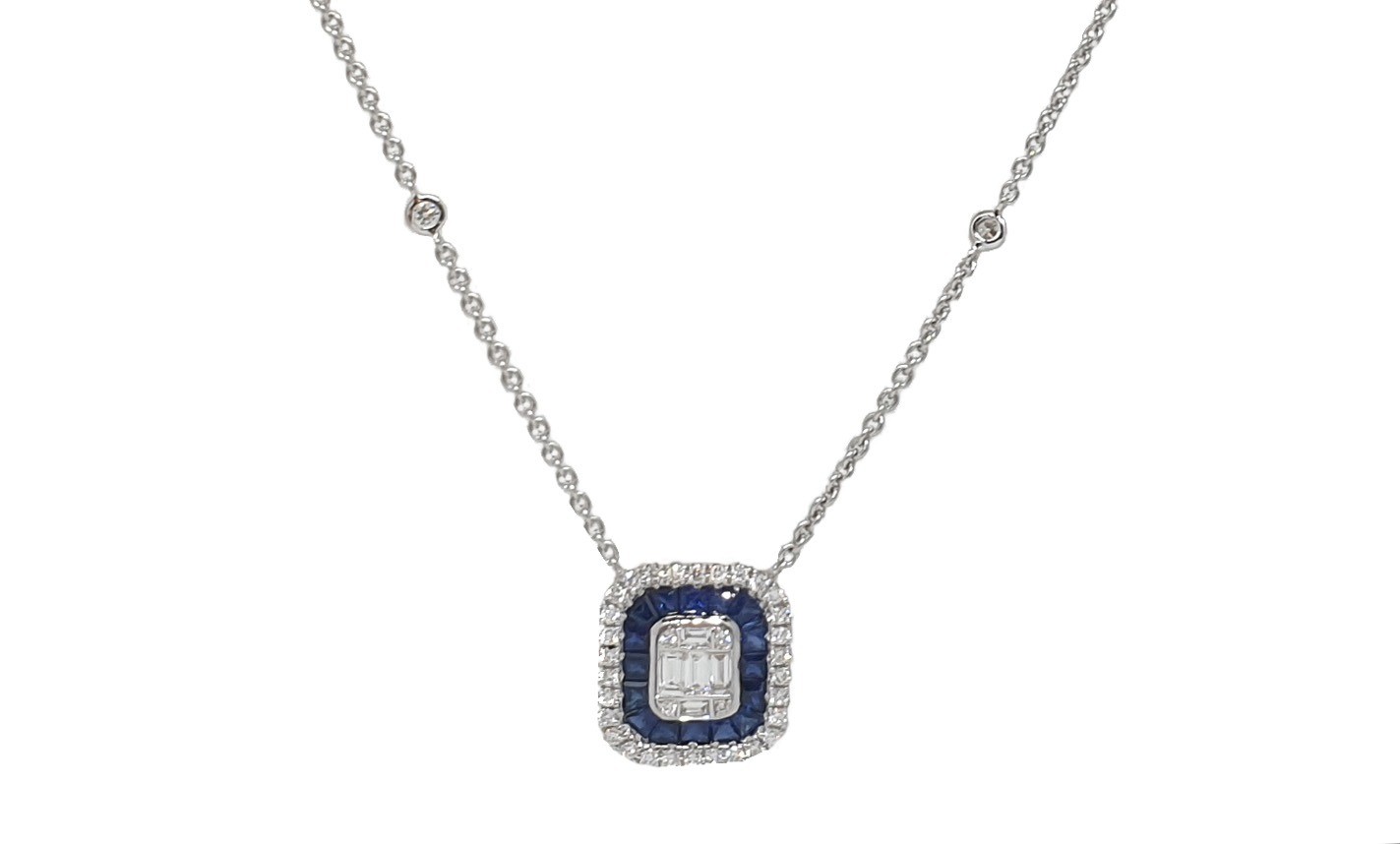 Diamond Sapphire Necklace 1.58 Ct