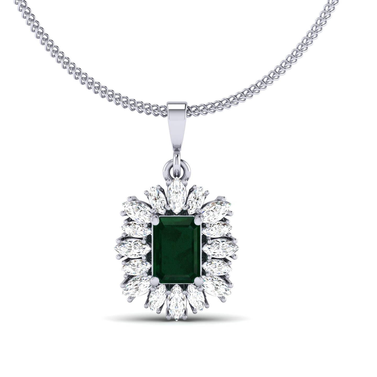 Diamond Halo Pendant Emerald Cut 0.90 CT Louise