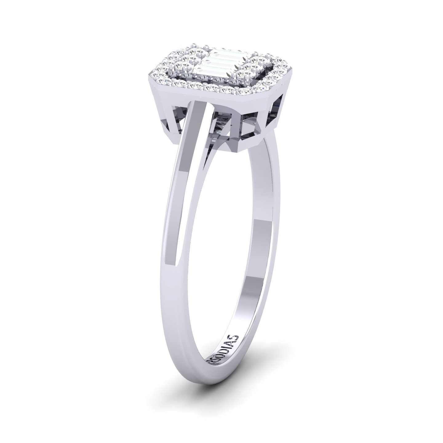 Diamond Halo Engagement Ring Baguette Cut 0.30 Ct Stella