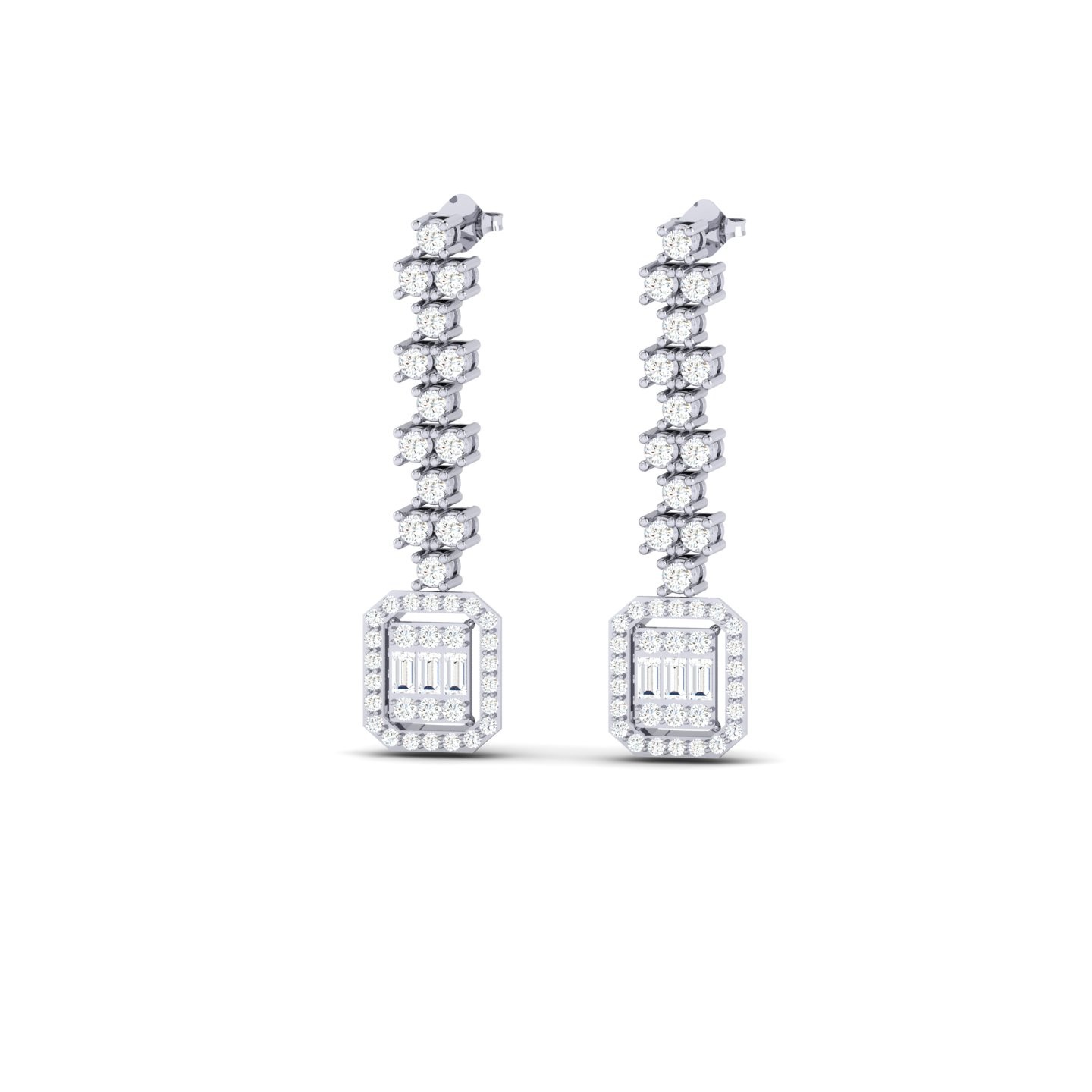 Diamond Drop Earrings Baguette Cut 1.56 CT Lolita