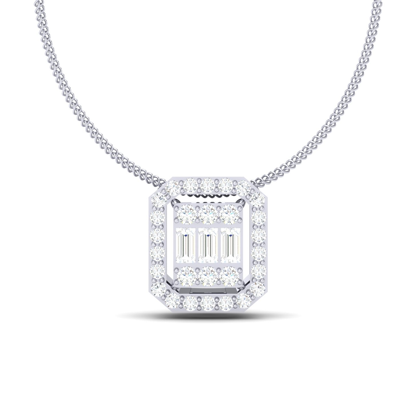 Diamond Halo Necklace Baguette Cut 0.45 CT Camellia