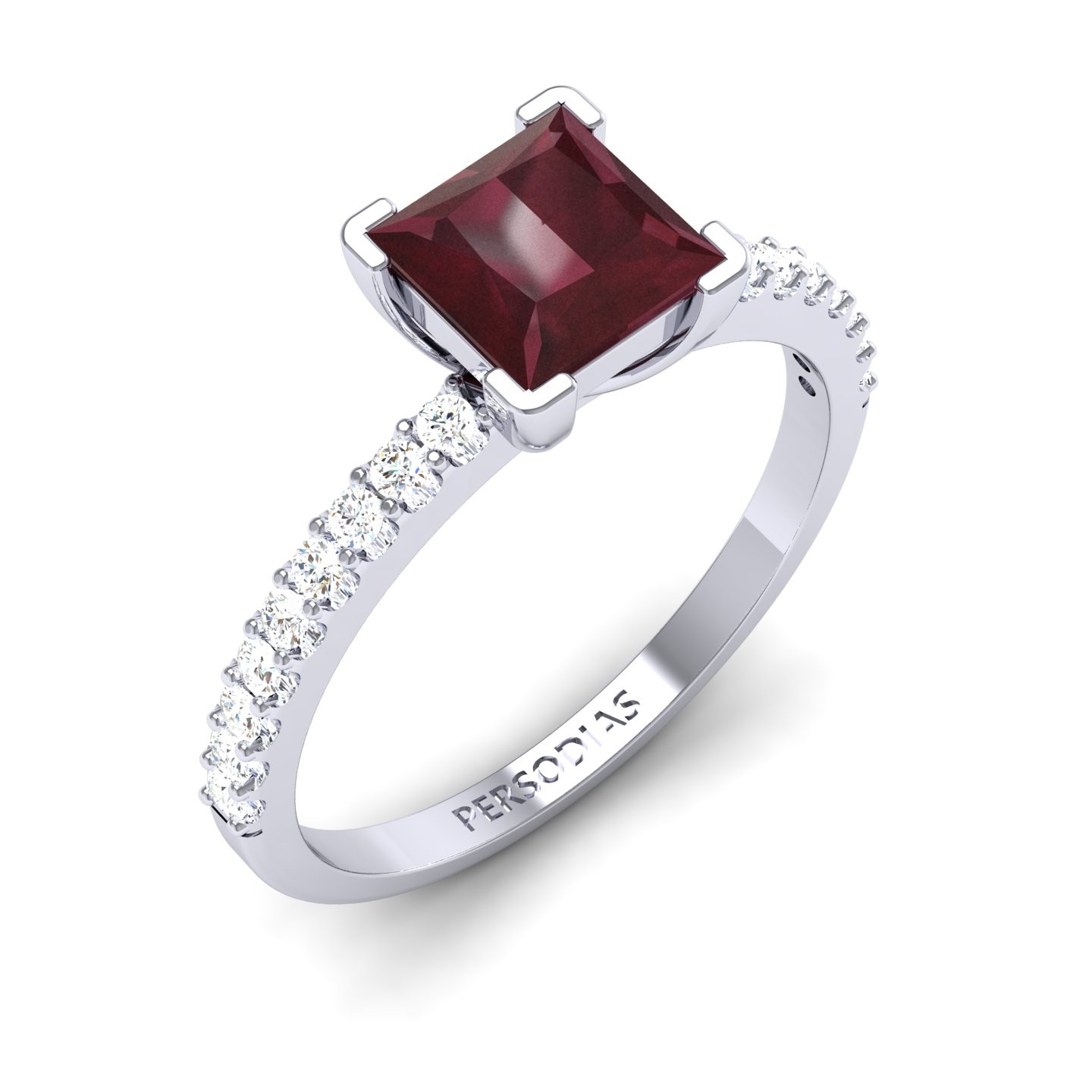 Diamond Side Stone Engagement Ring Semi Precious Stone Princess Cut 0.77 Ct Gloria