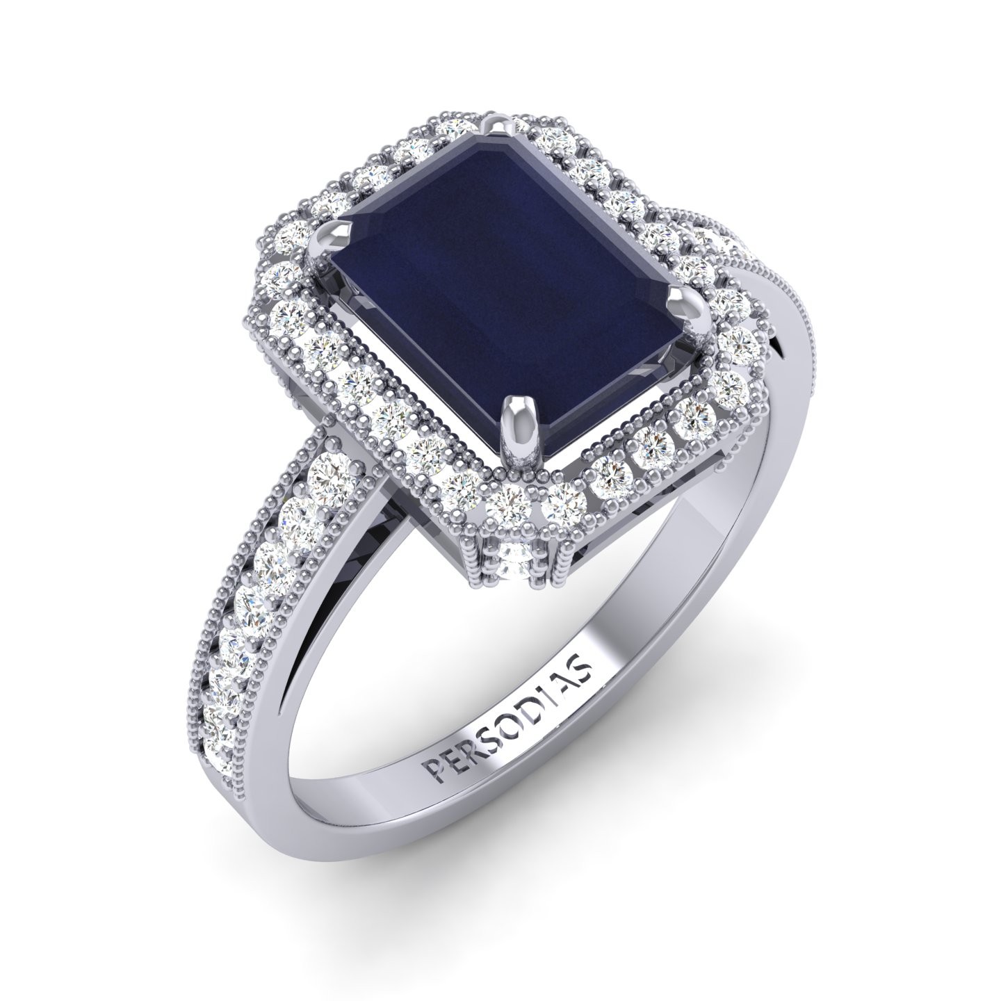 Diamond Halo Engagement Ring Semi Precious Stone 2.22 Ct Dora