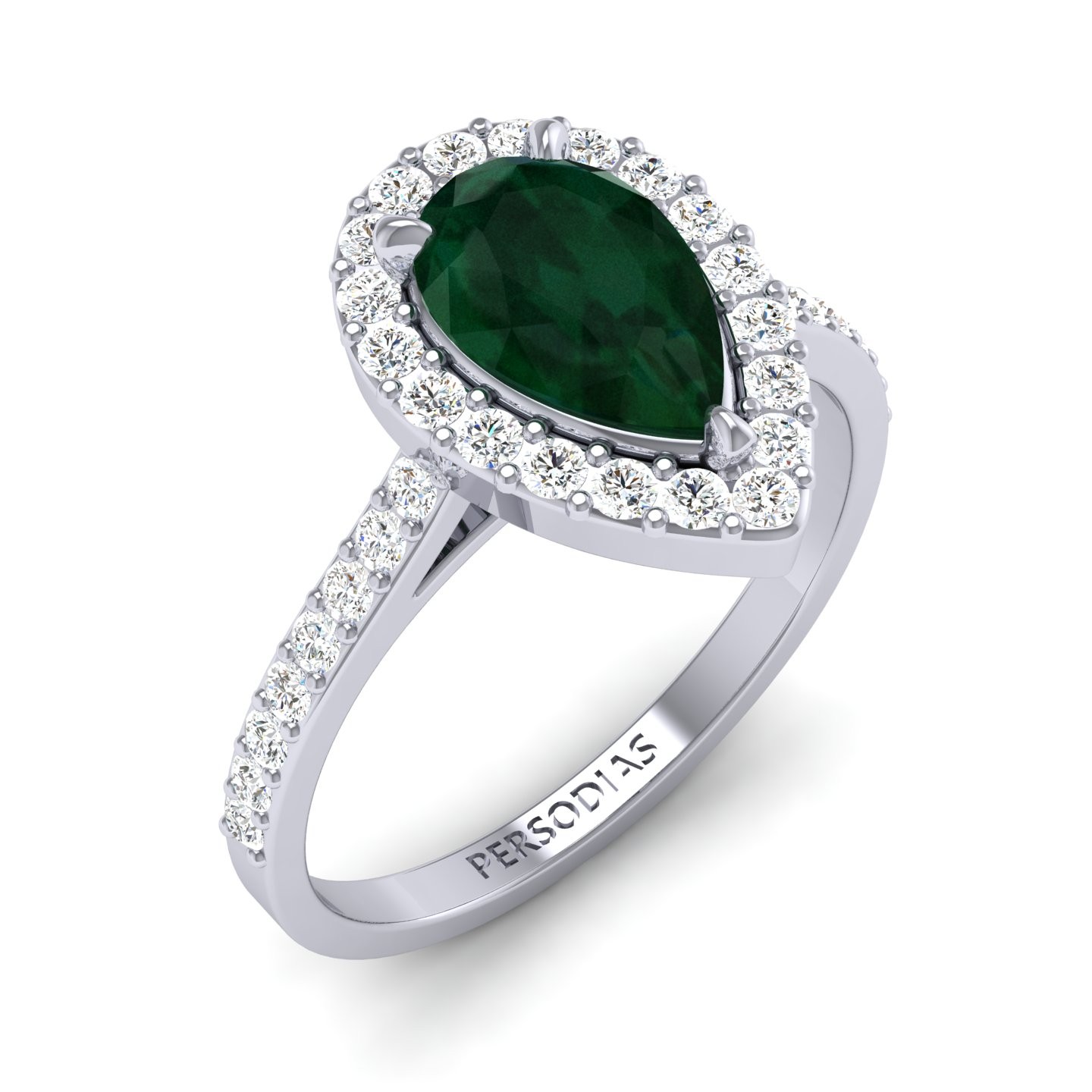 Diamond Halo Engagement Ring Semi Precious Stone Pear Cut 1.86 Ct Mia