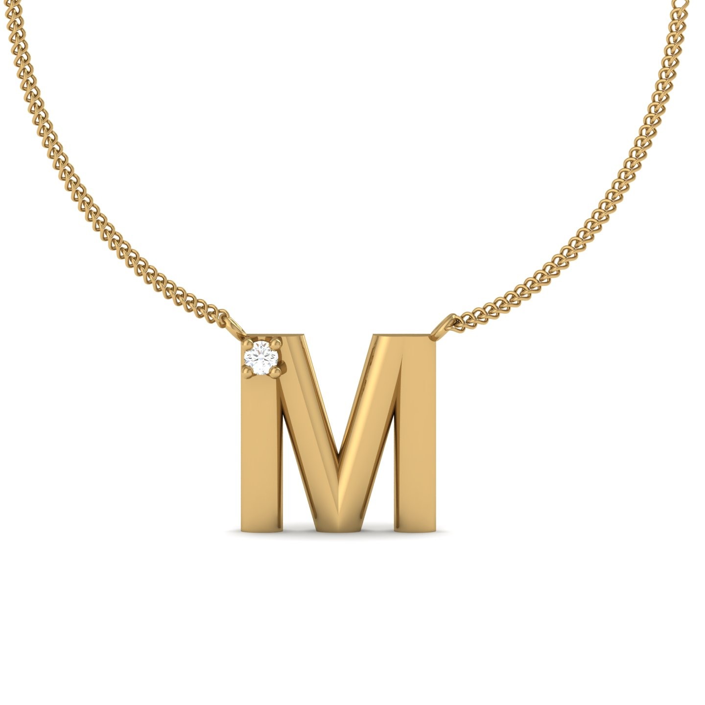 M Initial Necklace Round Cut 0.01 CT 