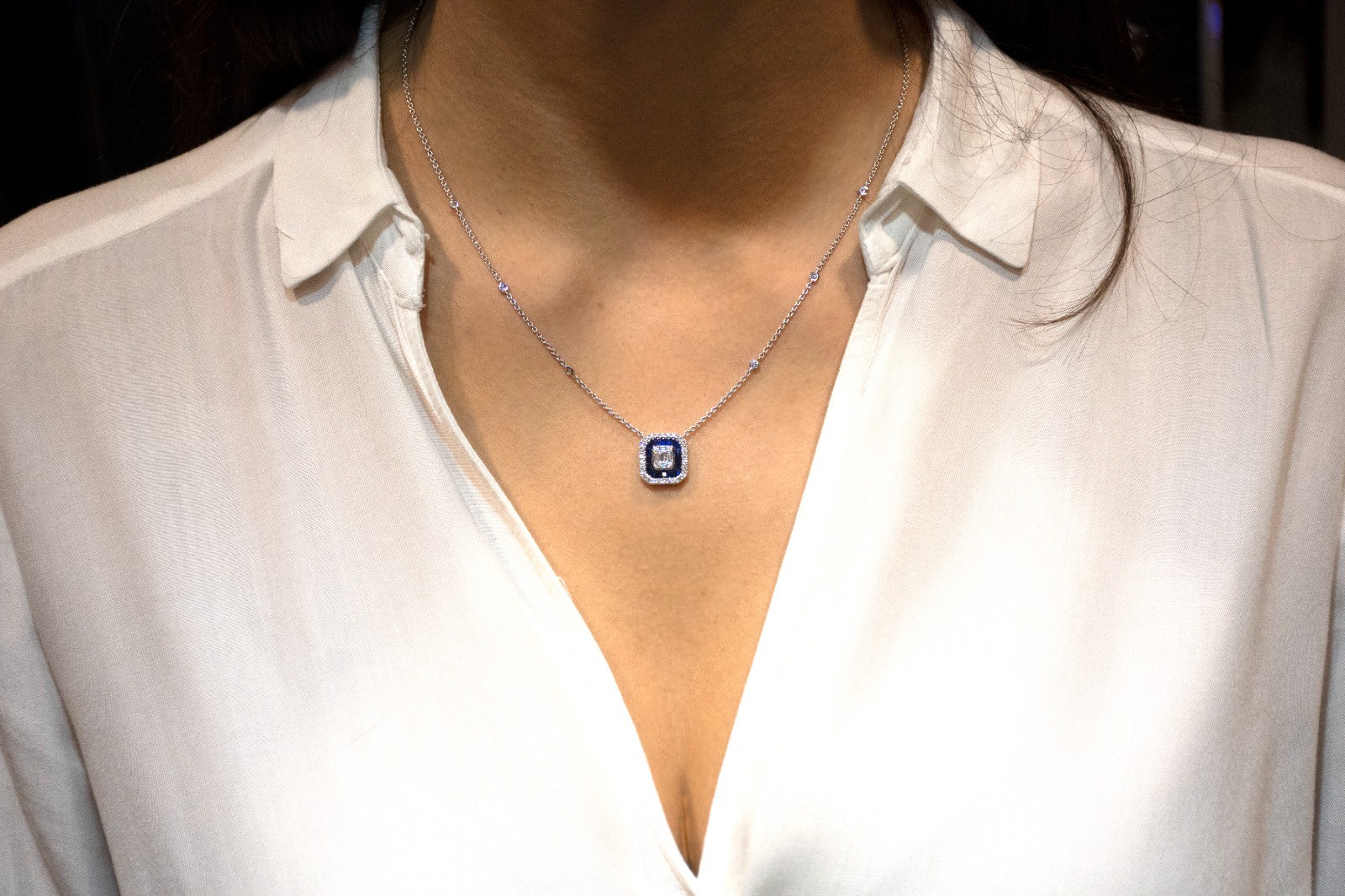 Diamond Sapphire Necklace 1.58 Ct