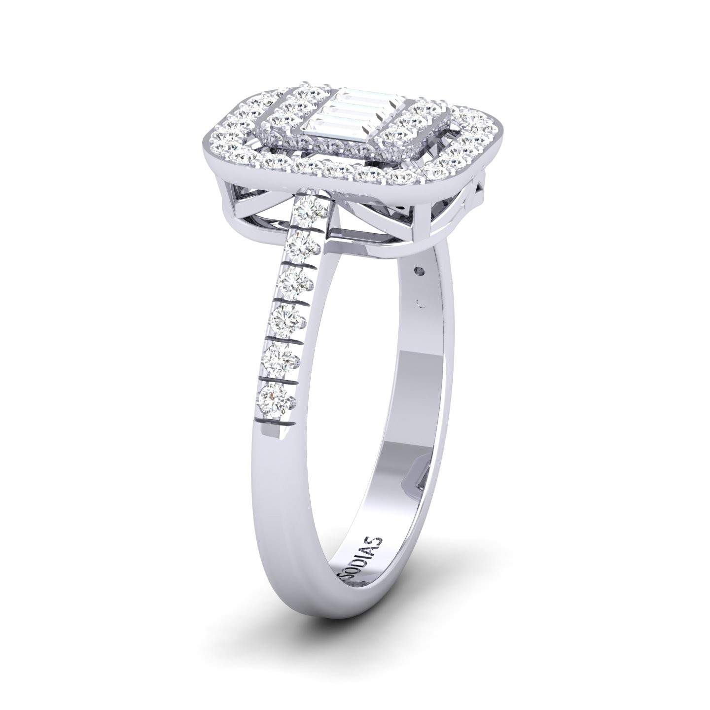 Diamond Halo Engagement Ring Baguette Cut 0.69 Ct Lea