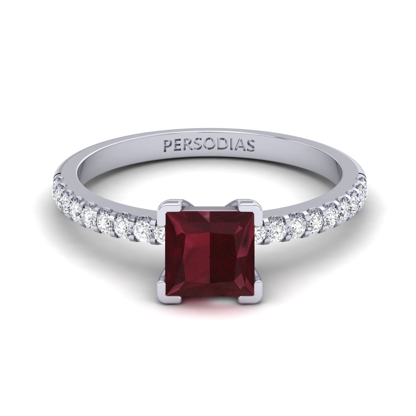 Diamond Side Stone Engagement Ring Semi Precious Stone Princess Cut 0.77 Ct Gloria