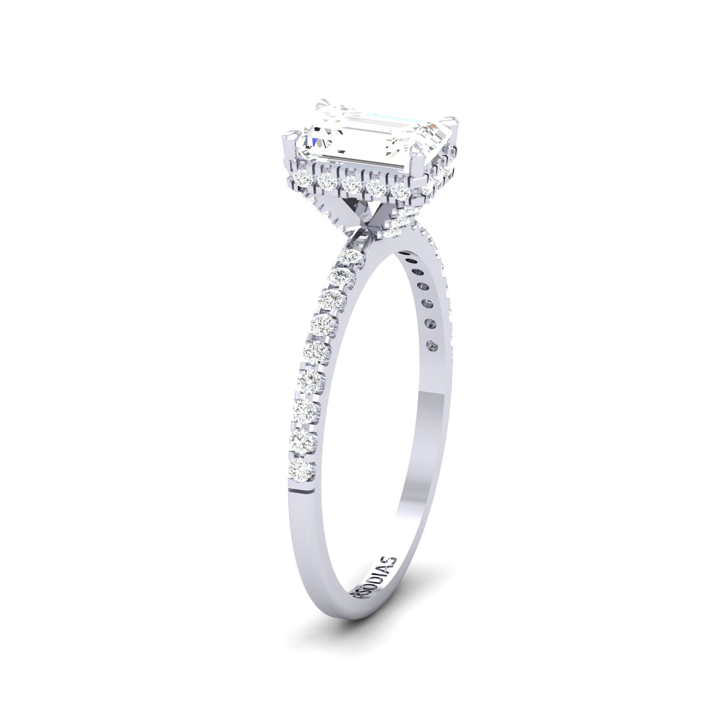 Diamond Halo Engagement Ring Diamond Emerald Cut 1.22 Ct Sasha