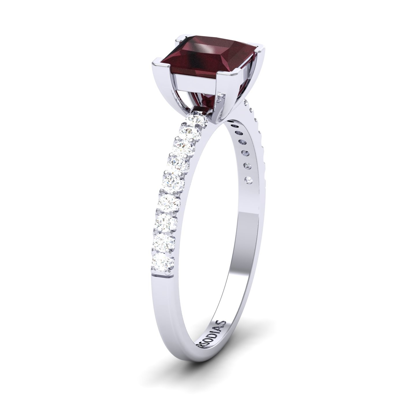 Diamond Side Stone Engagement Ring Semi Precious Stone Princess Cut 0.77 Ct Gloria