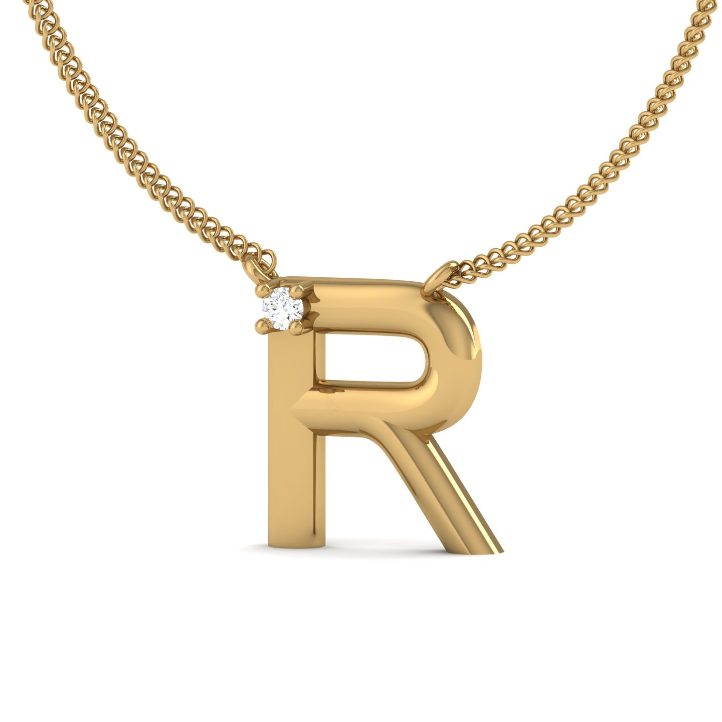 R Initial Necklace Round Cut 0.01 CT 