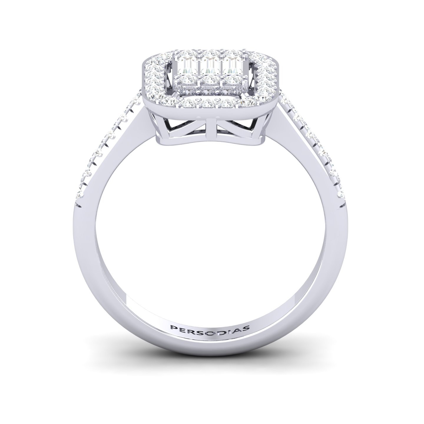 Diamond Halo Engagement Ring Baguette Cut 0.69 Ct Lea