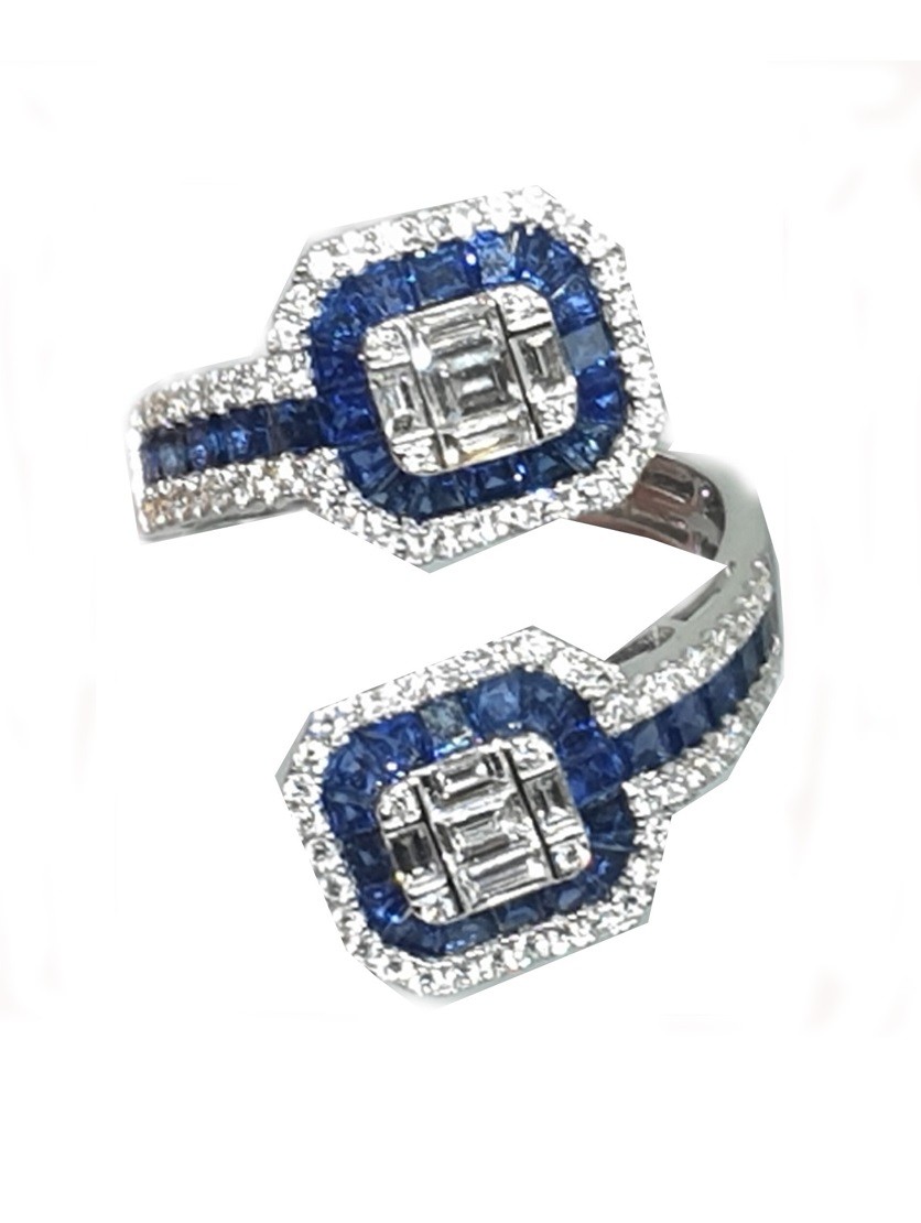Baguette Ring With Sapphire Princess Stone 3.79 CT