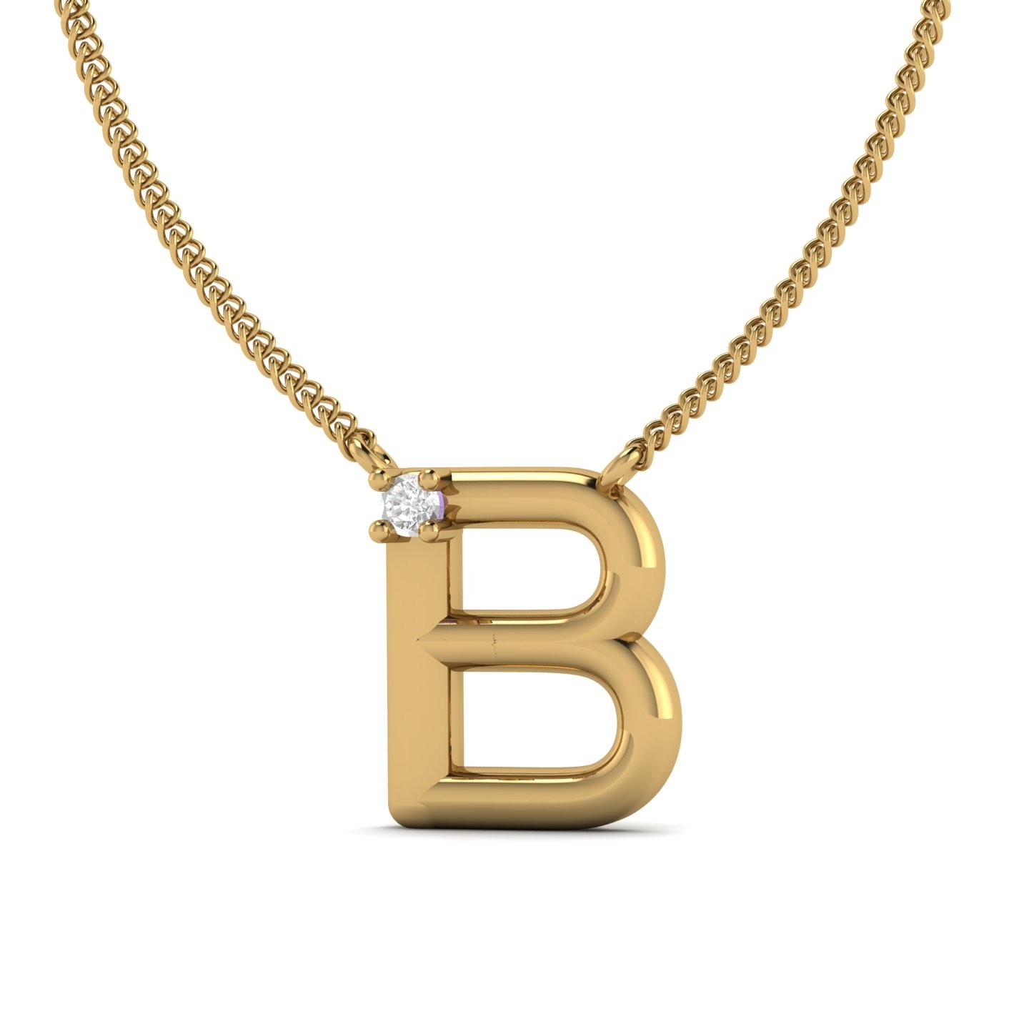 B Initial Necklace Round Cut 0.01 CT 