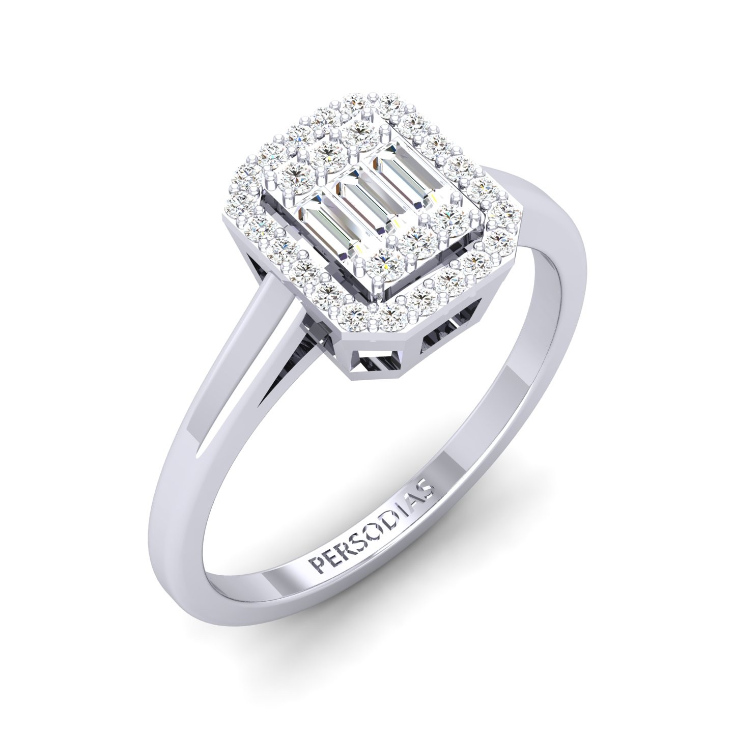Diamond Halo Engagement Ring Baguette Cut 0.30 Ct Stella