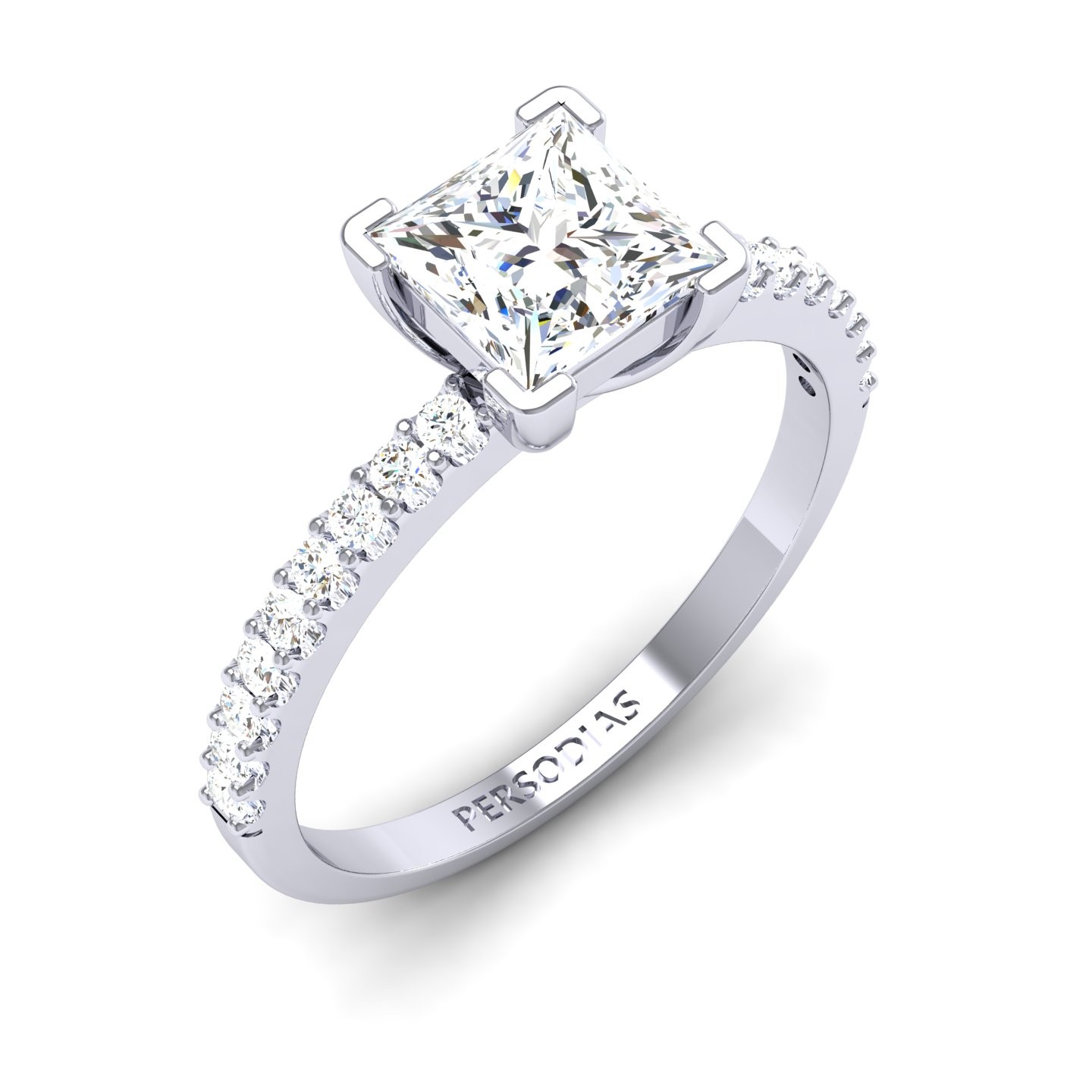 Side Stone HRD Diamond Engagement Ring Princess Cut 0.70 Ct Gloria 