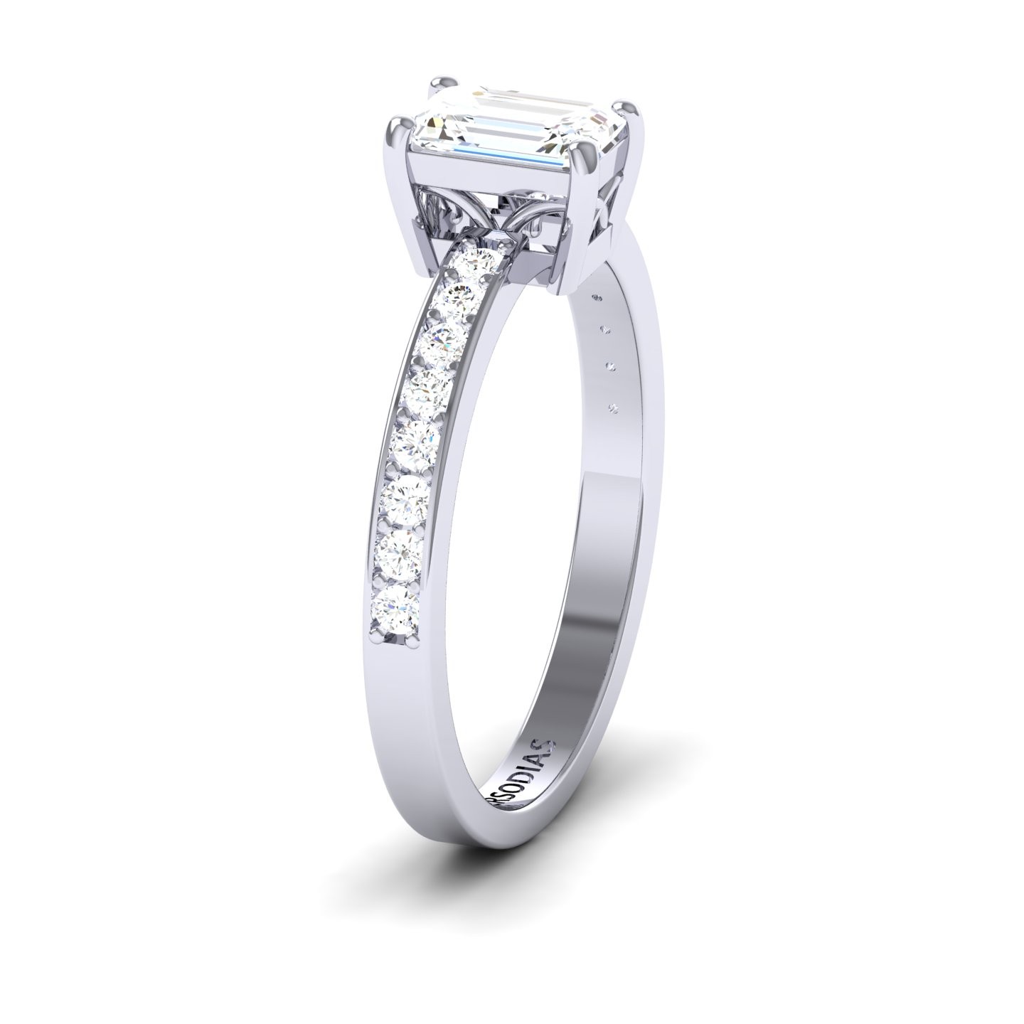 Side Stone Diamond Engagement Ring Emerald Cut 0.74 Ct Laura