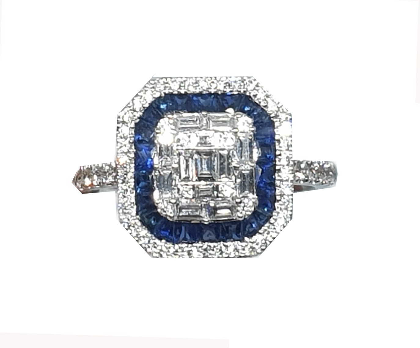 Baguette Ring With Sapphire Princess Stone 2.14 CT