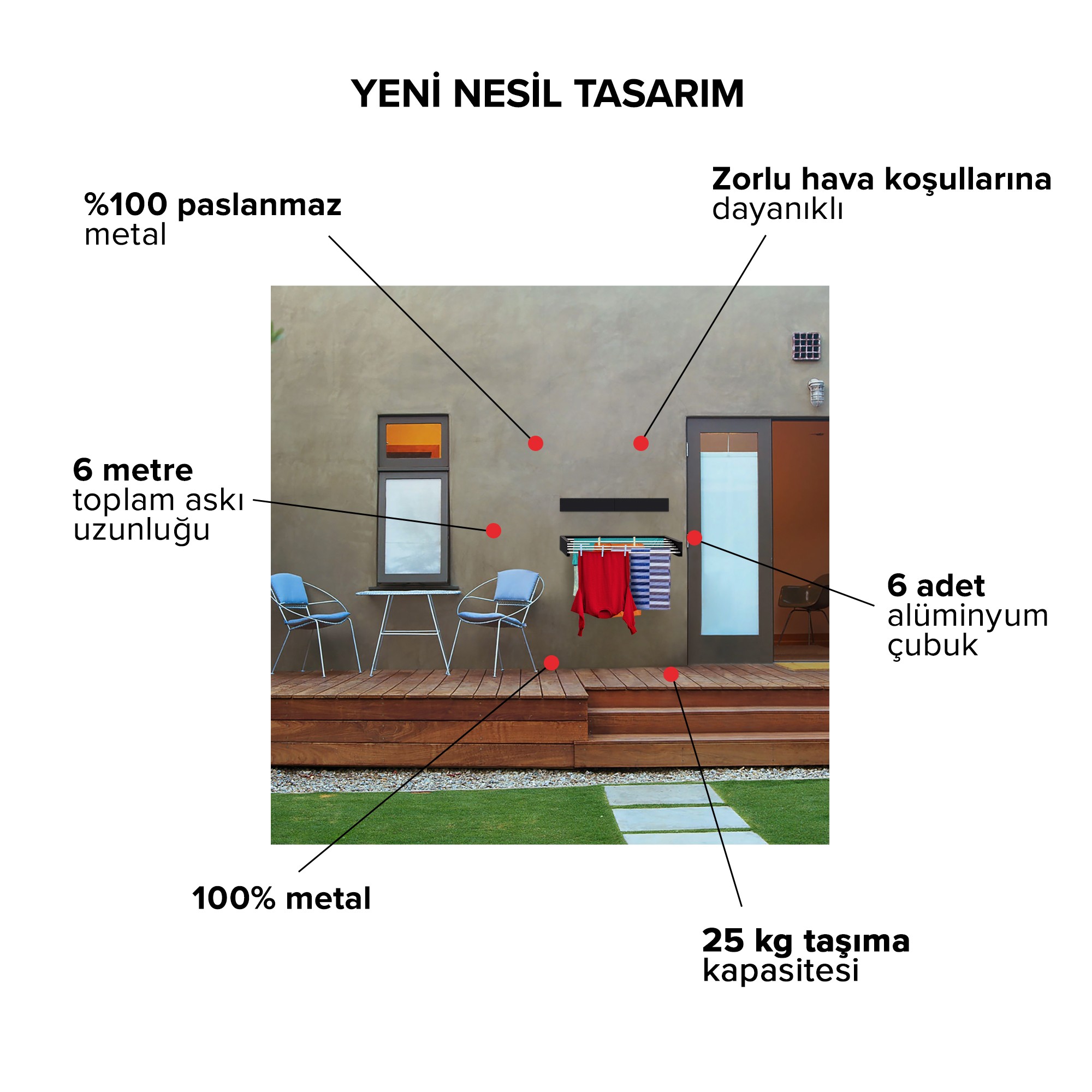 Urban Nouk LuxeDry Duvara Monte Estetik ve Pratik Dayanıklı Metal Malzemeli Çamaşırlık