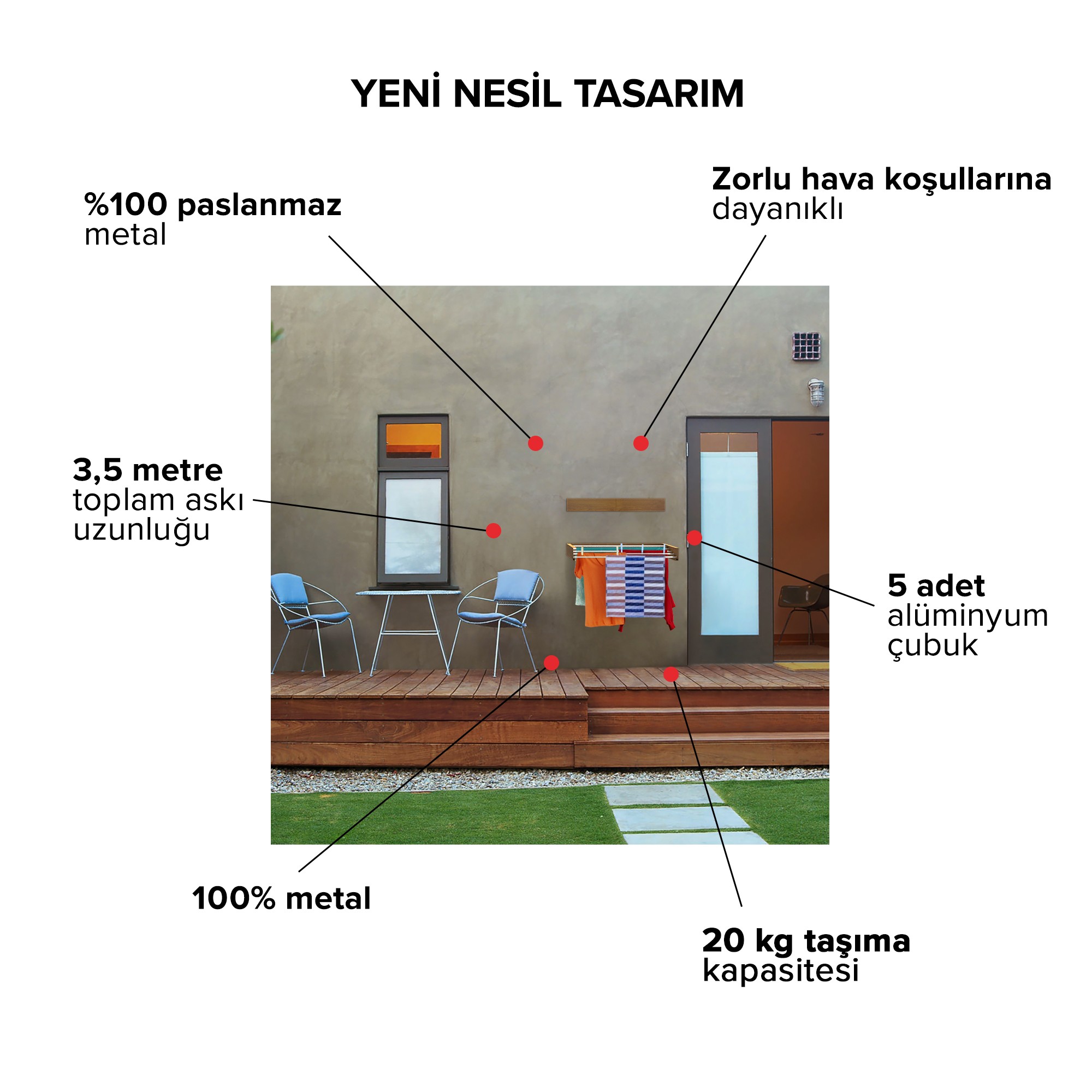 Urban Nouk LuxeDry Duvara Monte Estetik ve Pratik Dayanıklı Metal Malzemeli Çamaşırlık