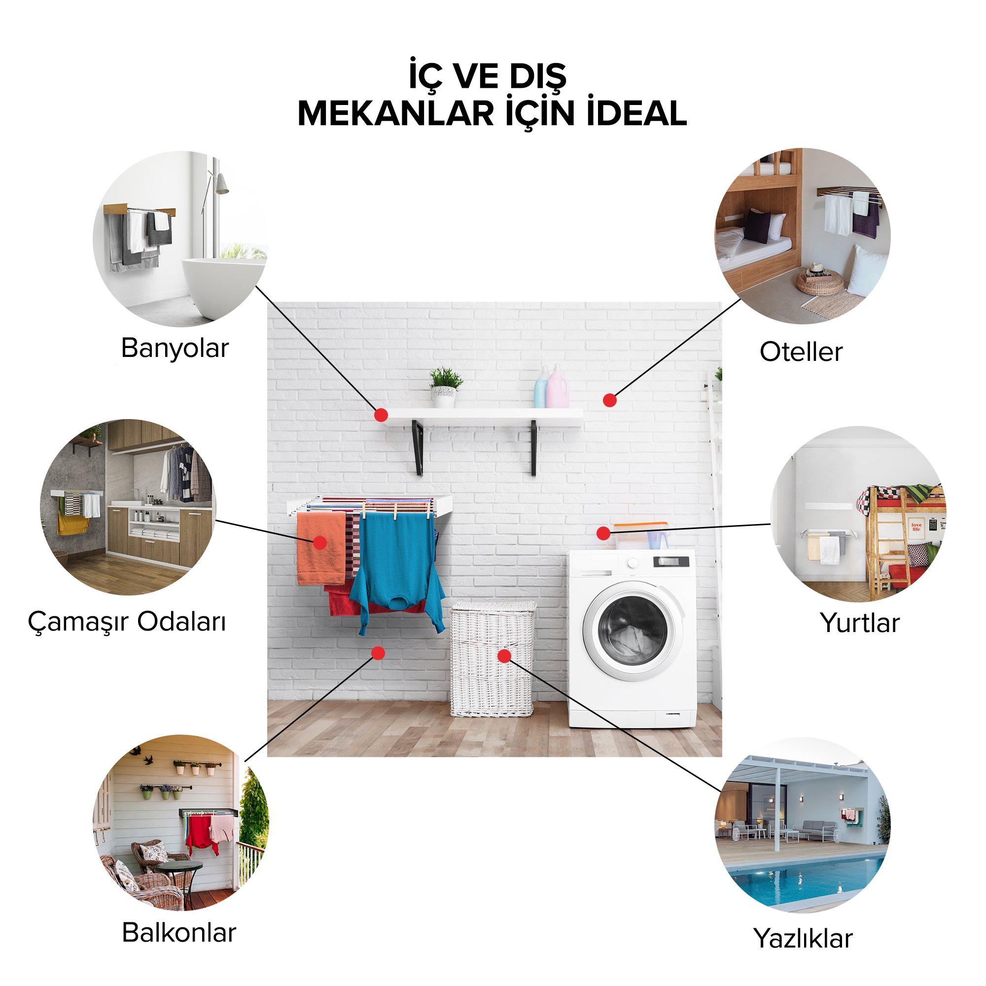 Urban Nouk LuxeDry Duvara Monte Estetik ve Pratik Dayanıklı Metal Malzemeli Çamaşırlık