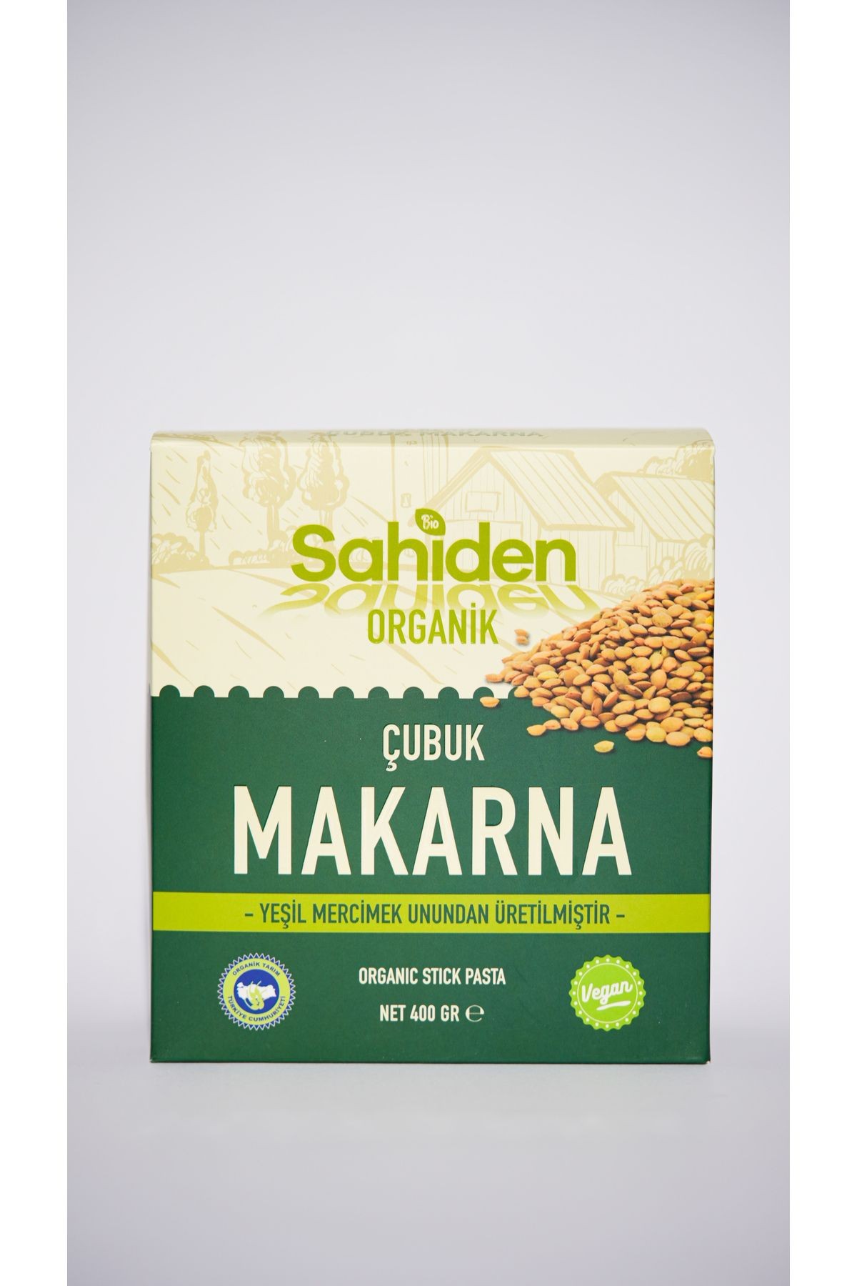 Organik Çubuk Makarna Vegan Yeşil Mercimek - 400 gr