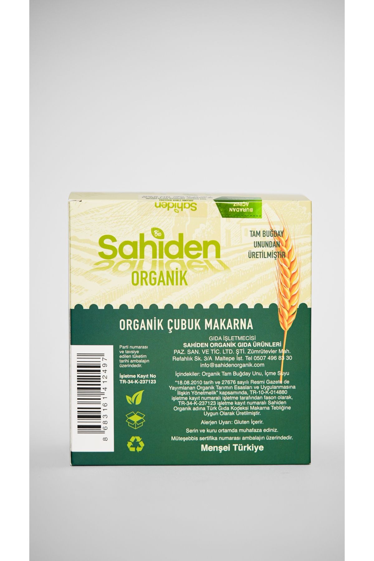 Organik Çubuk Makarna Vegan Tam Buğday - 400 gr