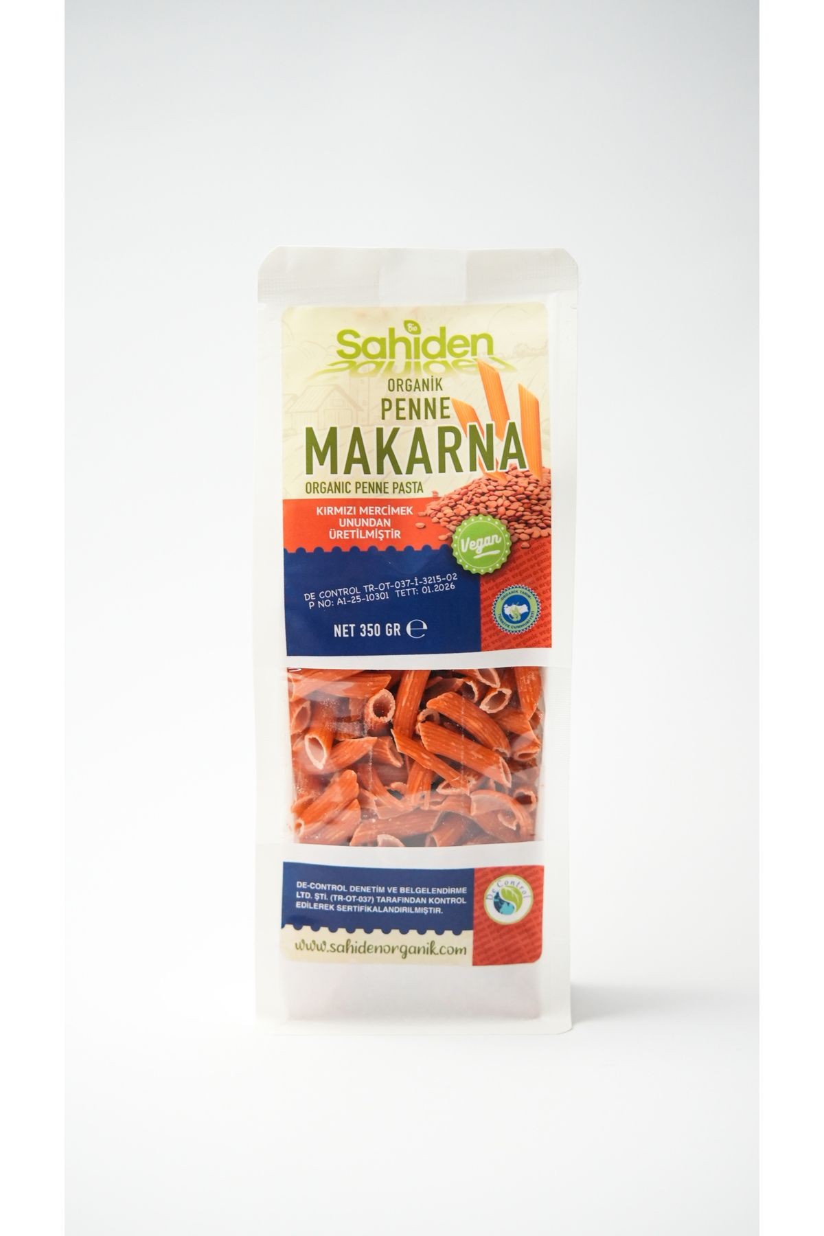 Organik Penne Vegan Kırmızı Mercimek Tahıl Makarnası - 350 gr