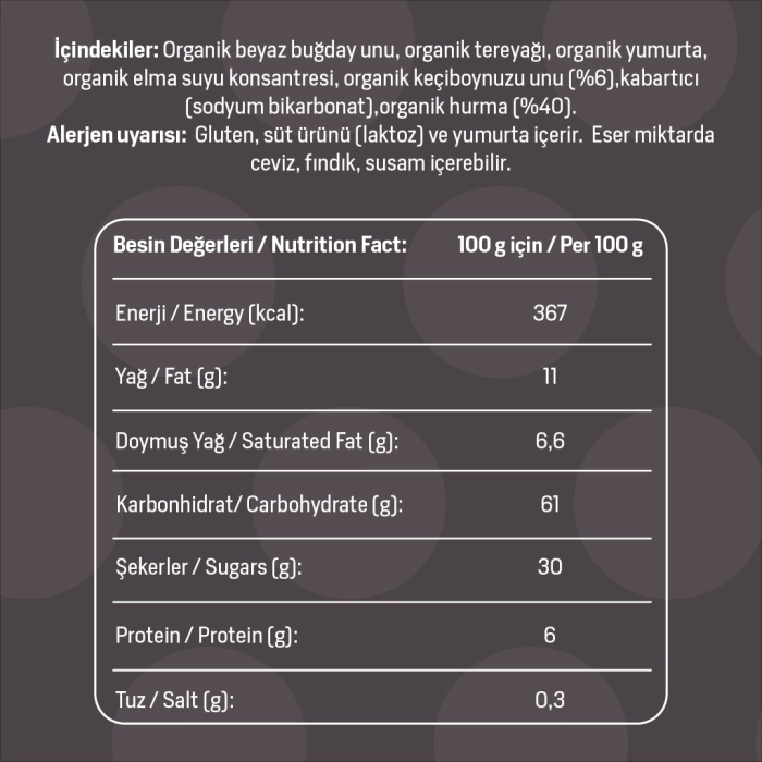 Organik Keçiboynuzlu Hurmalı Kurabiye 55 Gr