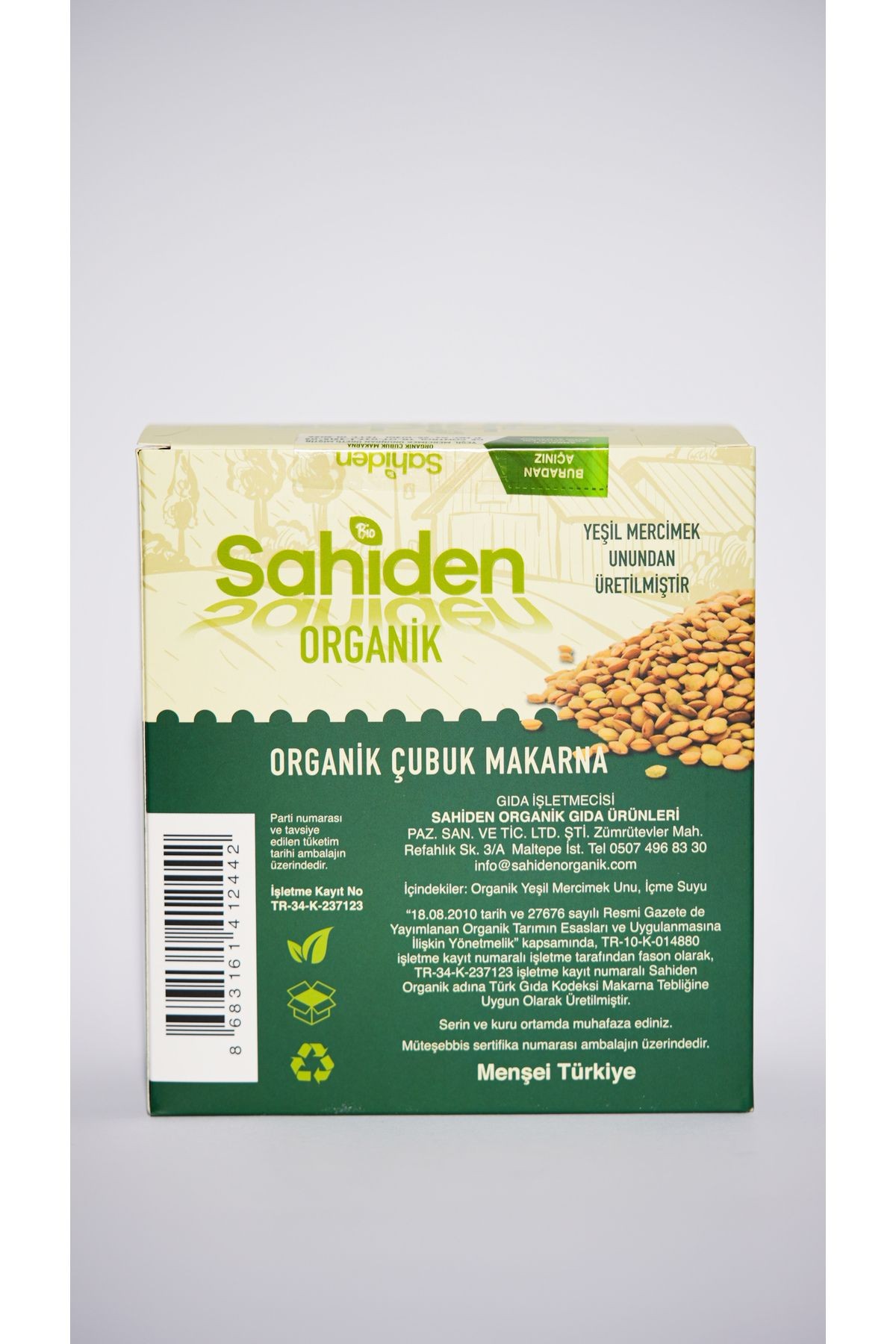 Organik Çubuk Makarna Vegan Yeşil Mercimek - 400 gr