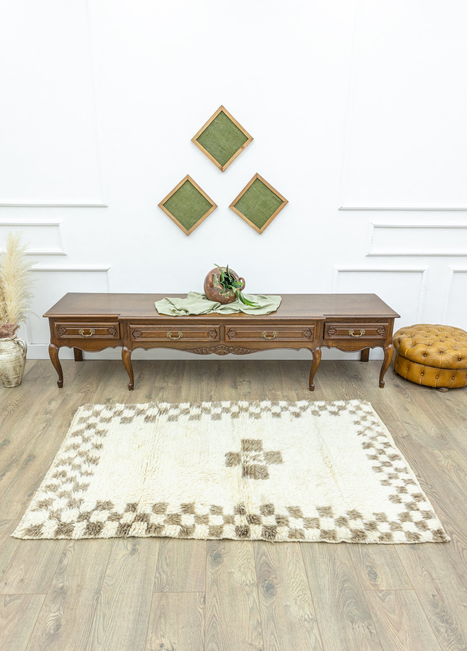  Mary Checkered Handwoven Wool Rug 118x181 cm