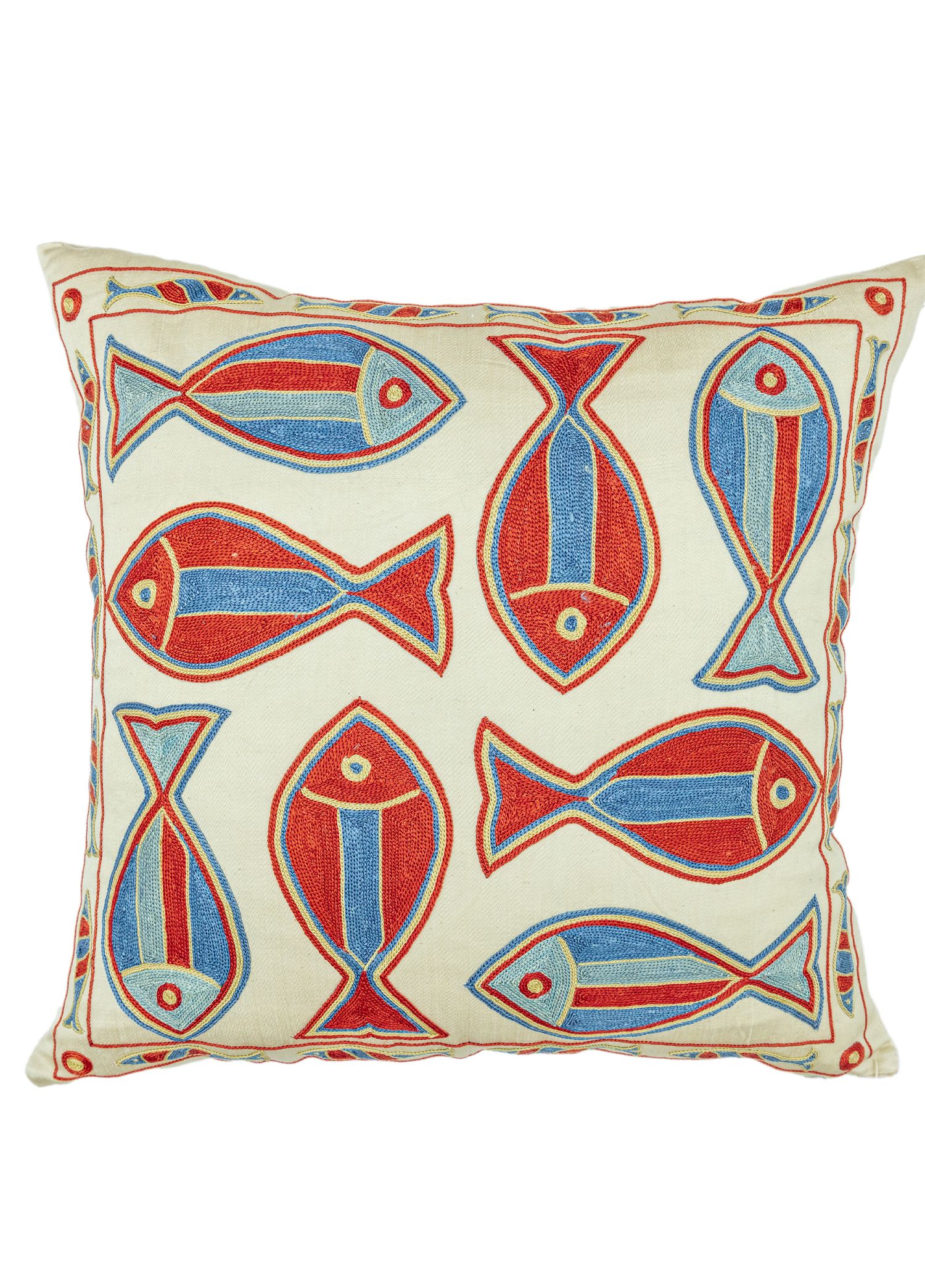 Elburz Fish Embroidered Suzani Cushion 45x45 cm