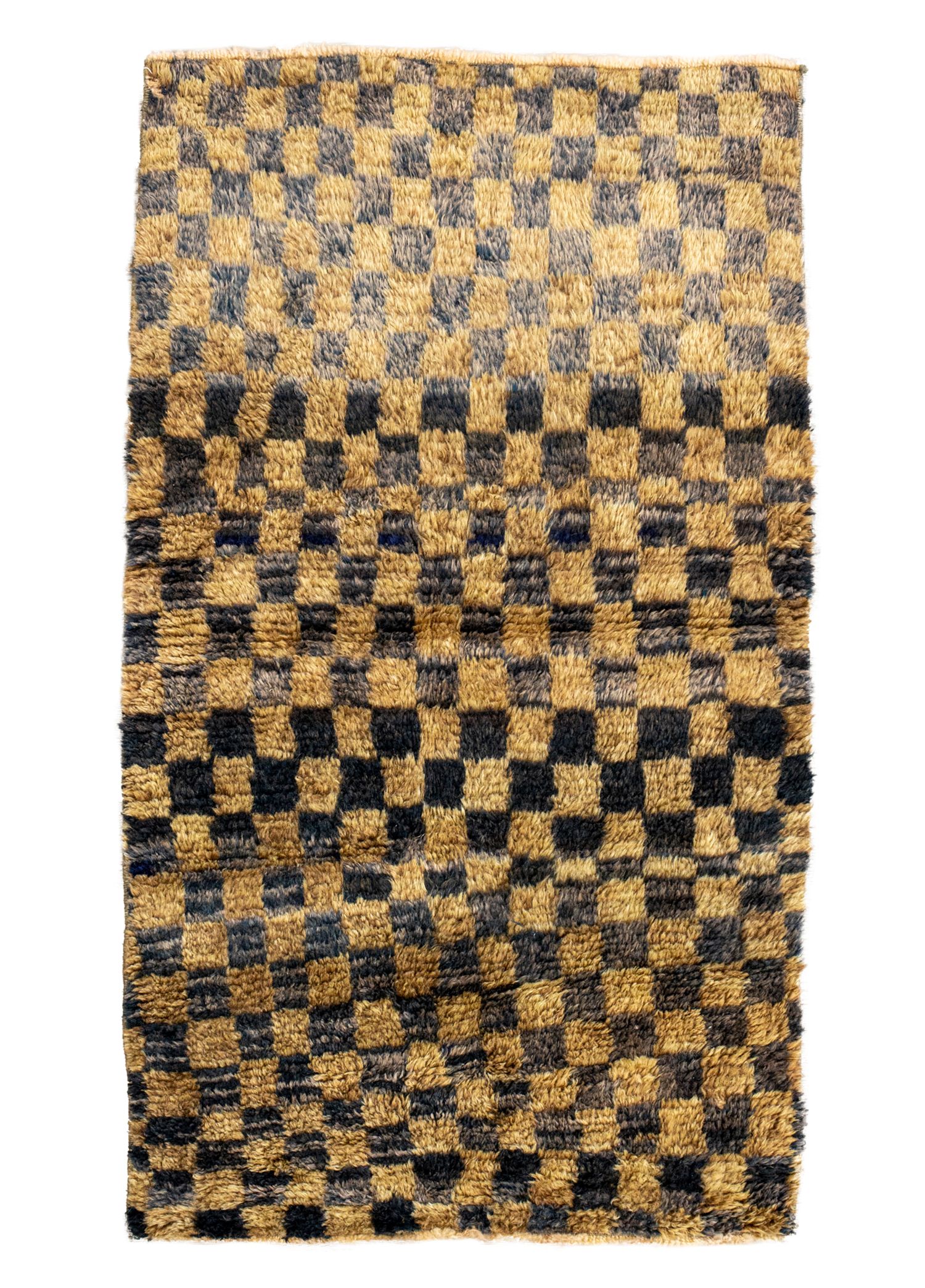 Efil Checkers Pattern Hand-Woven Soft Woolly Wool Rug 73x124 cm