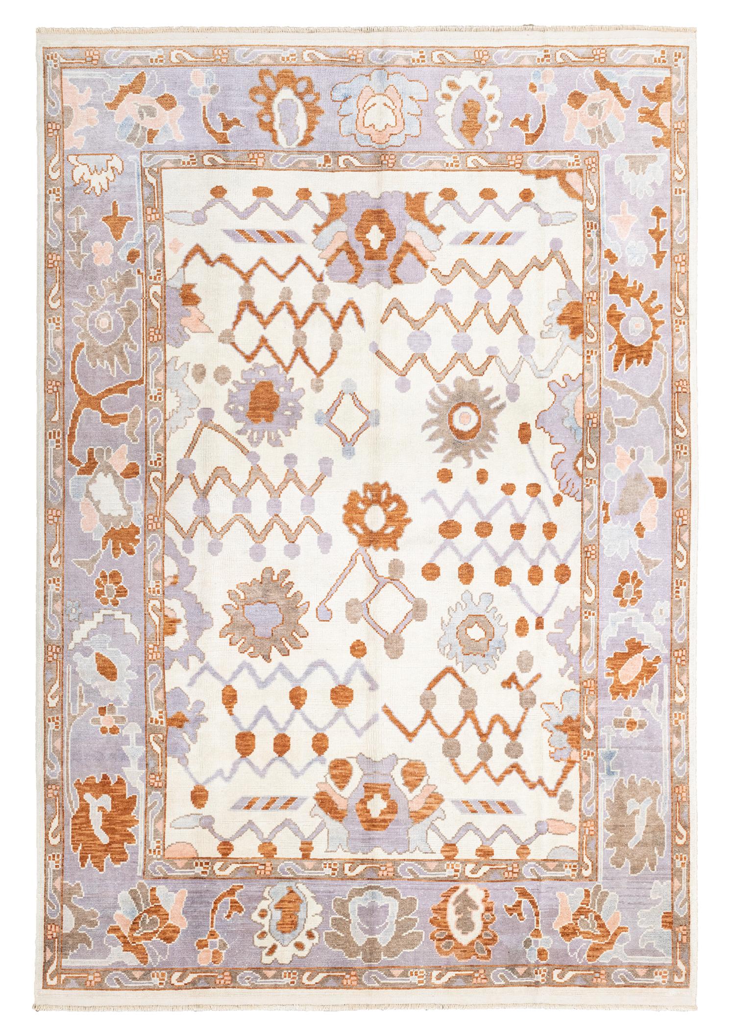 Savran Modern Oushak Pattern Hand-Woven Wool Rug 270x392 cm