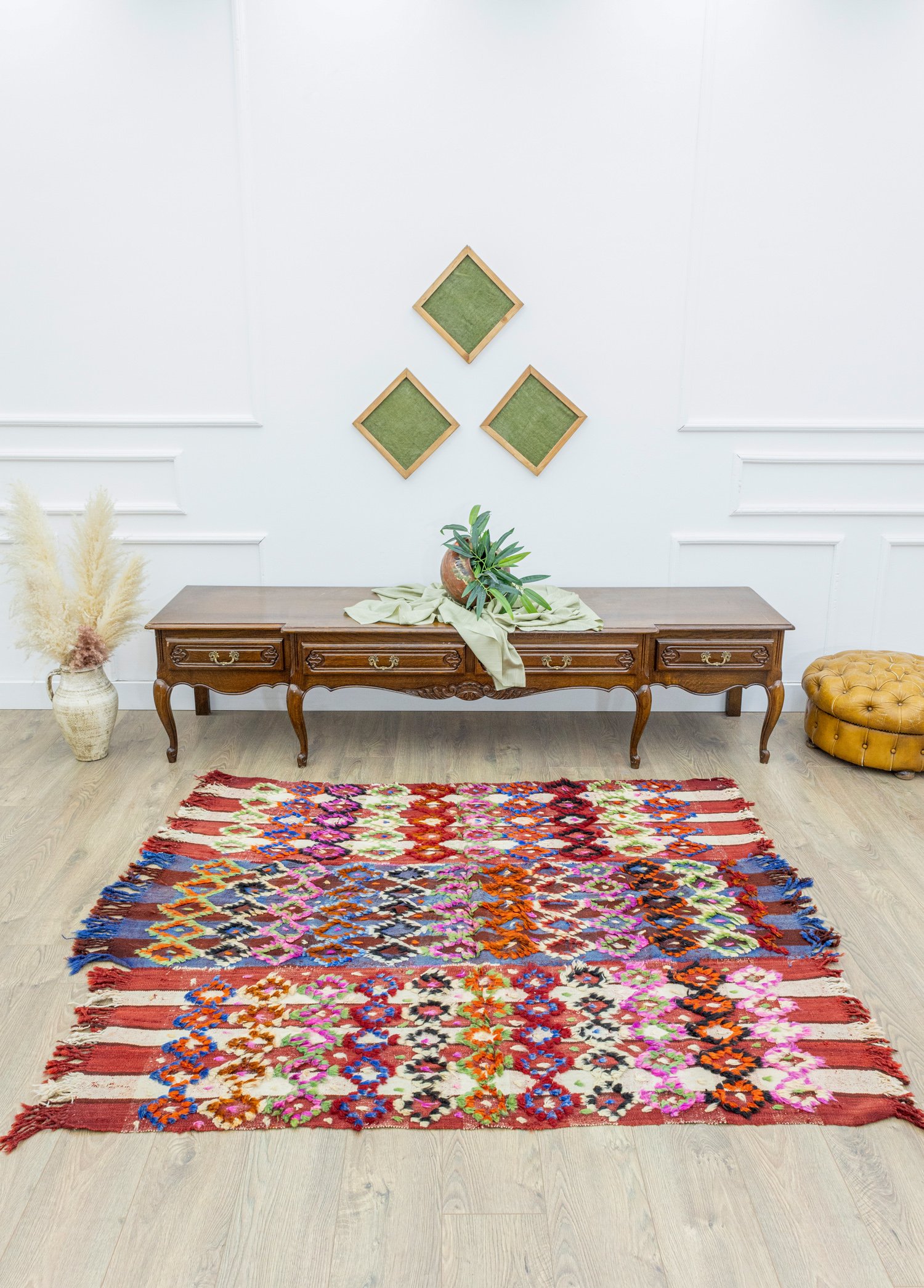 Ulucak Hand-Woven Decorative Colorful Tulu Kilim 155x184 cm