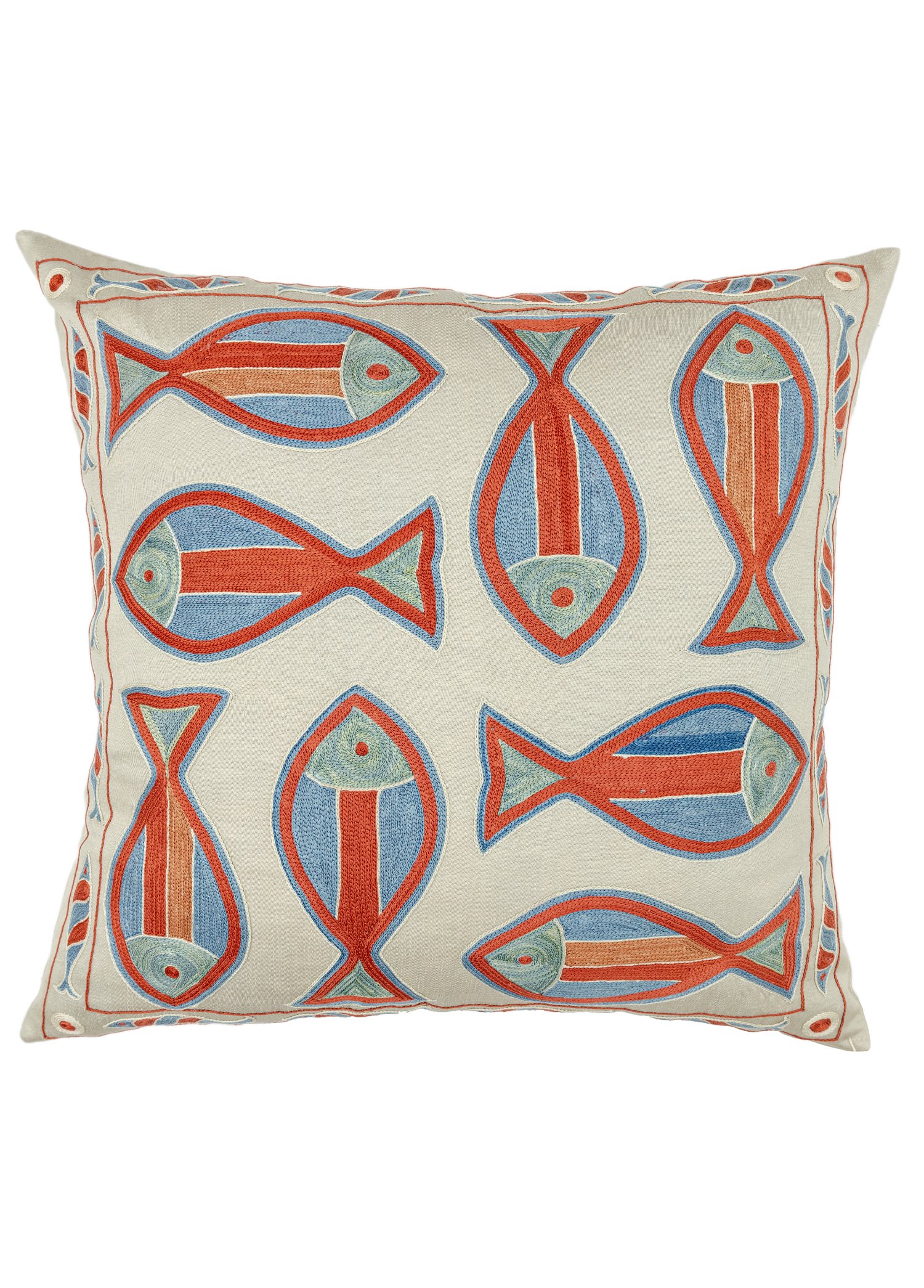 Berter Fish Patterned Silk Cushion 50x50 cm