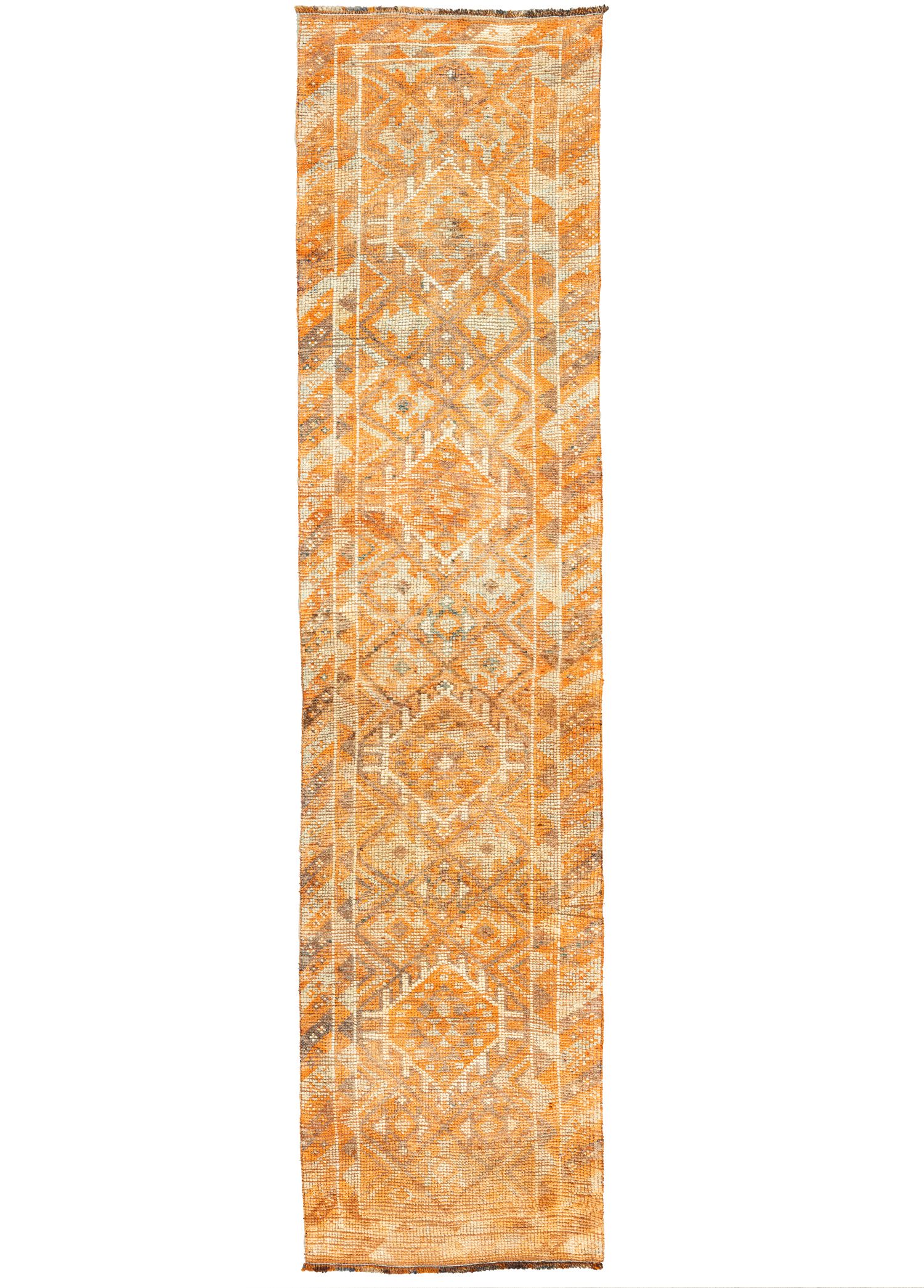  Eldar Handwoven Orange Wool Herki Runner 79x344 cm